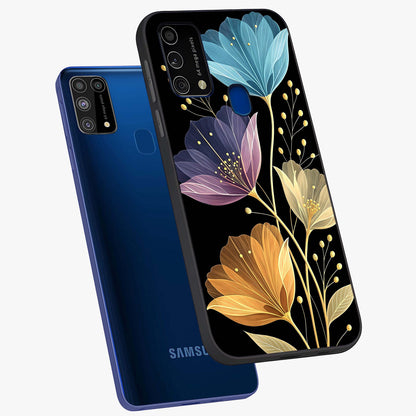 Delicate Multicolor Flowers Glass Case displayed in angled mockup highlighting colorful flower pattern with soft aesthetic style.