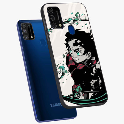 Demon Slayer Glass Case displayed in angled mockup highlighting dramatic anime character design with action aesthetic.