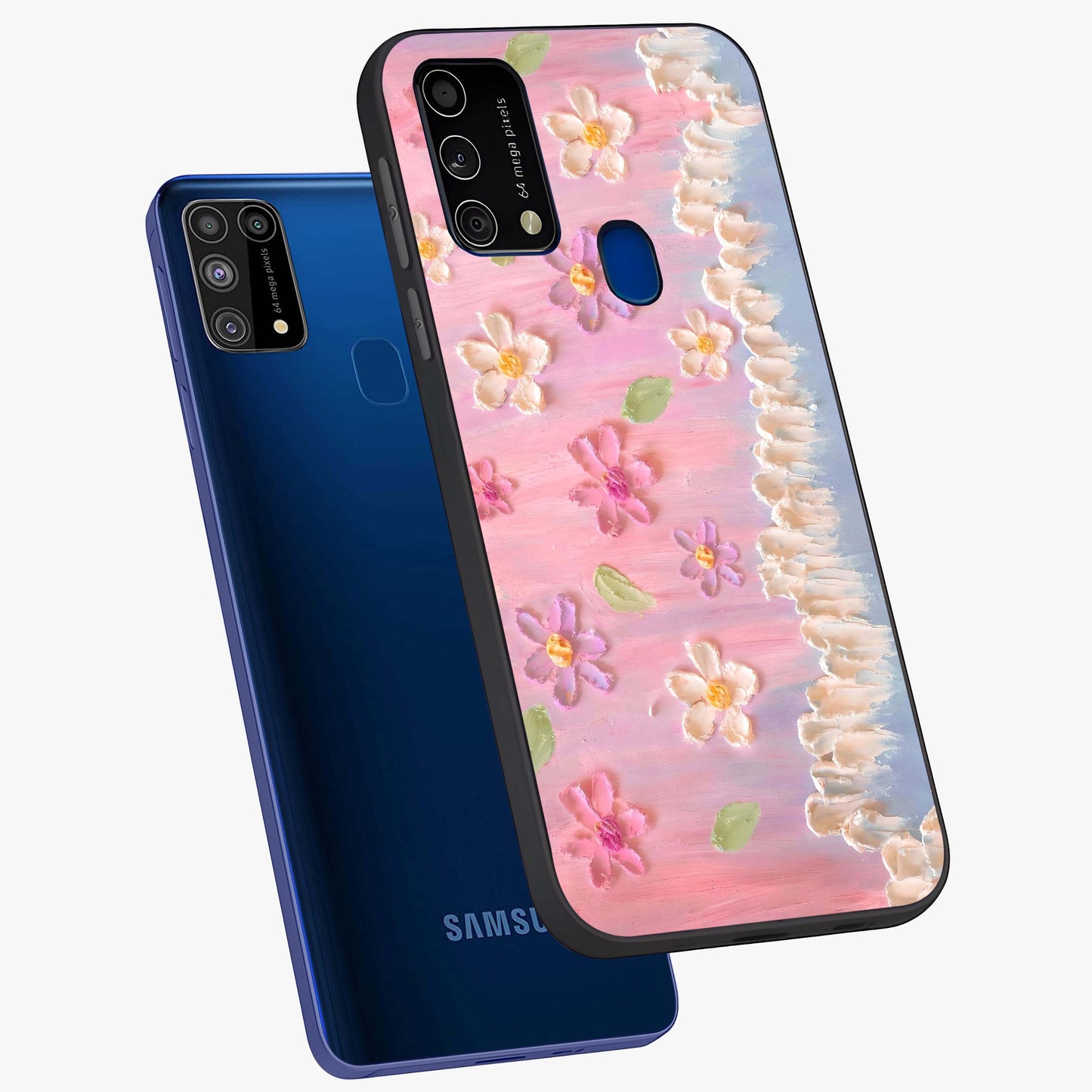Dreamy Painted Garden Glass Case displayed in angled mockup highlighting colorful garden illustration with dreamy aesthetic style.