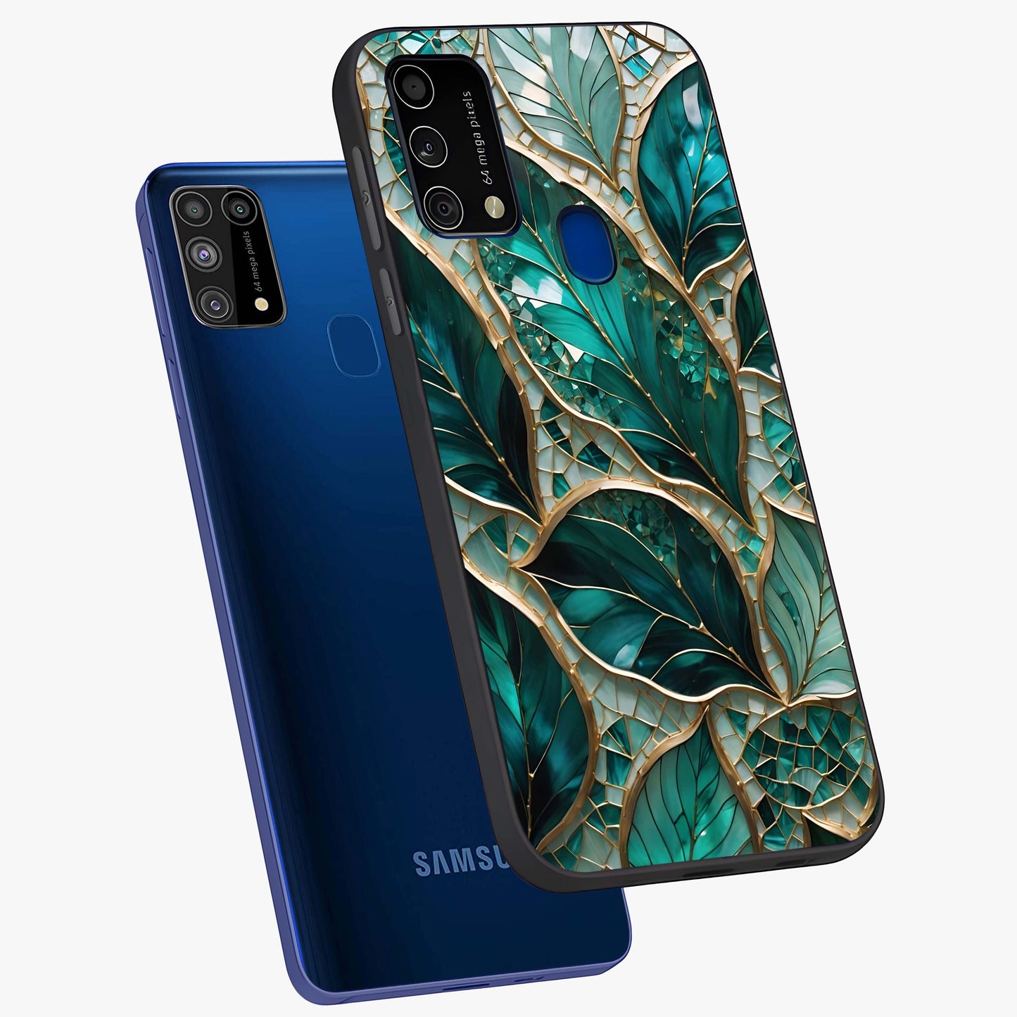 Emerald Leaf Glass Glass Case displayed in angled mockup highlighting botanical leaf illustration with elegant natural aesthetic.
