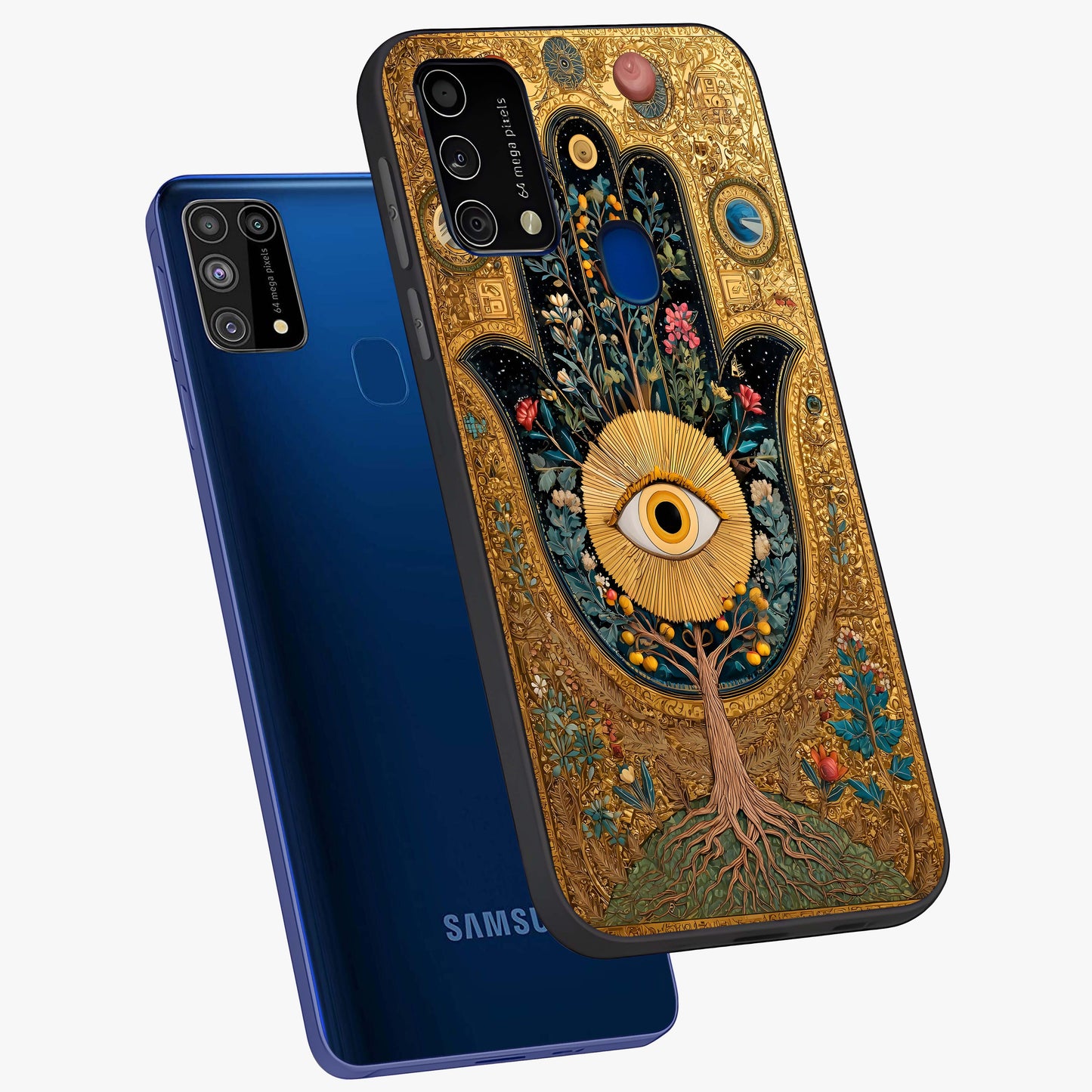 Ethereal Evil Eye Glass Case displayed in angled mockup highlighting protective evil eye symbol with spiritual aesthetic design.