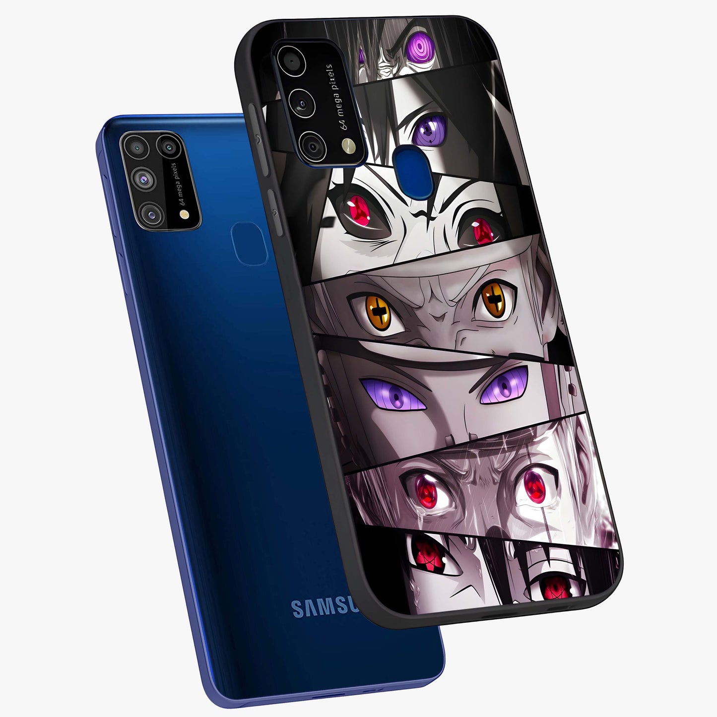 Eyes of Destiny Glass Case displayed in angled mockup highlighting bold eye illustration with mystical aesthetic style.