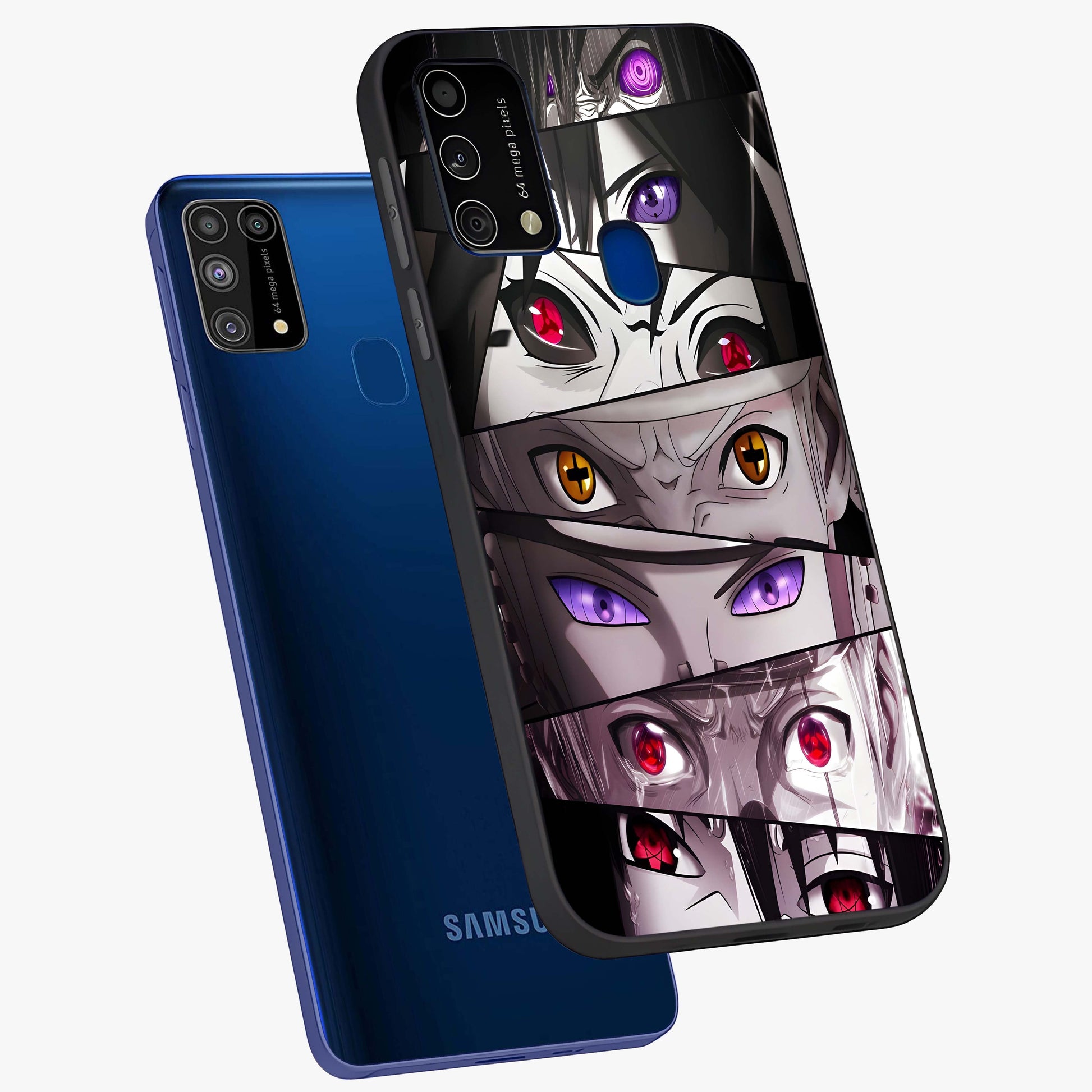 Eyes of Destiny Glass Case displayed in angled mockup highlighting bold eye illustration with mystical aesthetic style.