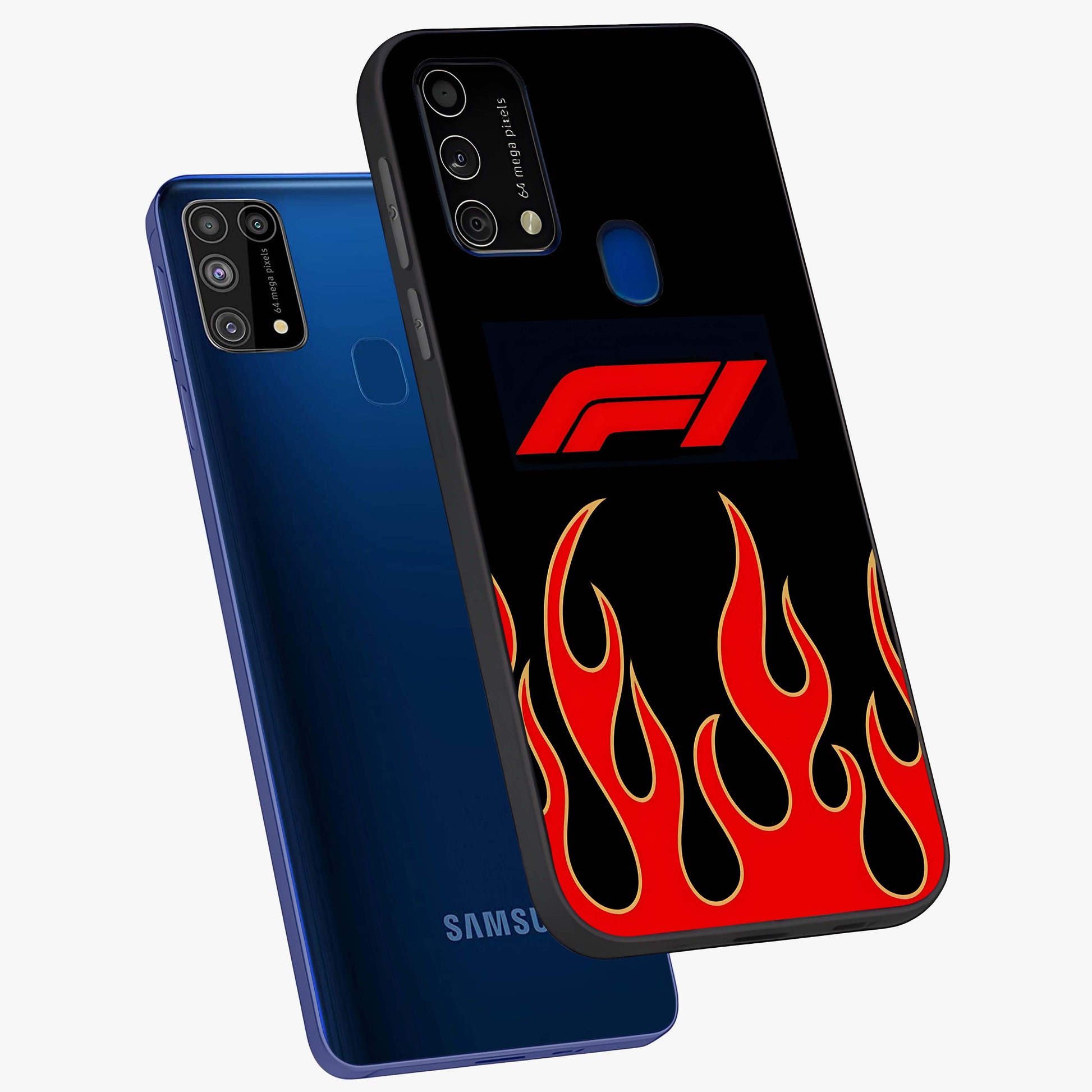Fire F11 Glass Case displayed in angled mockup highlighting bold fire inspired graphic with energetic aesthetic style.