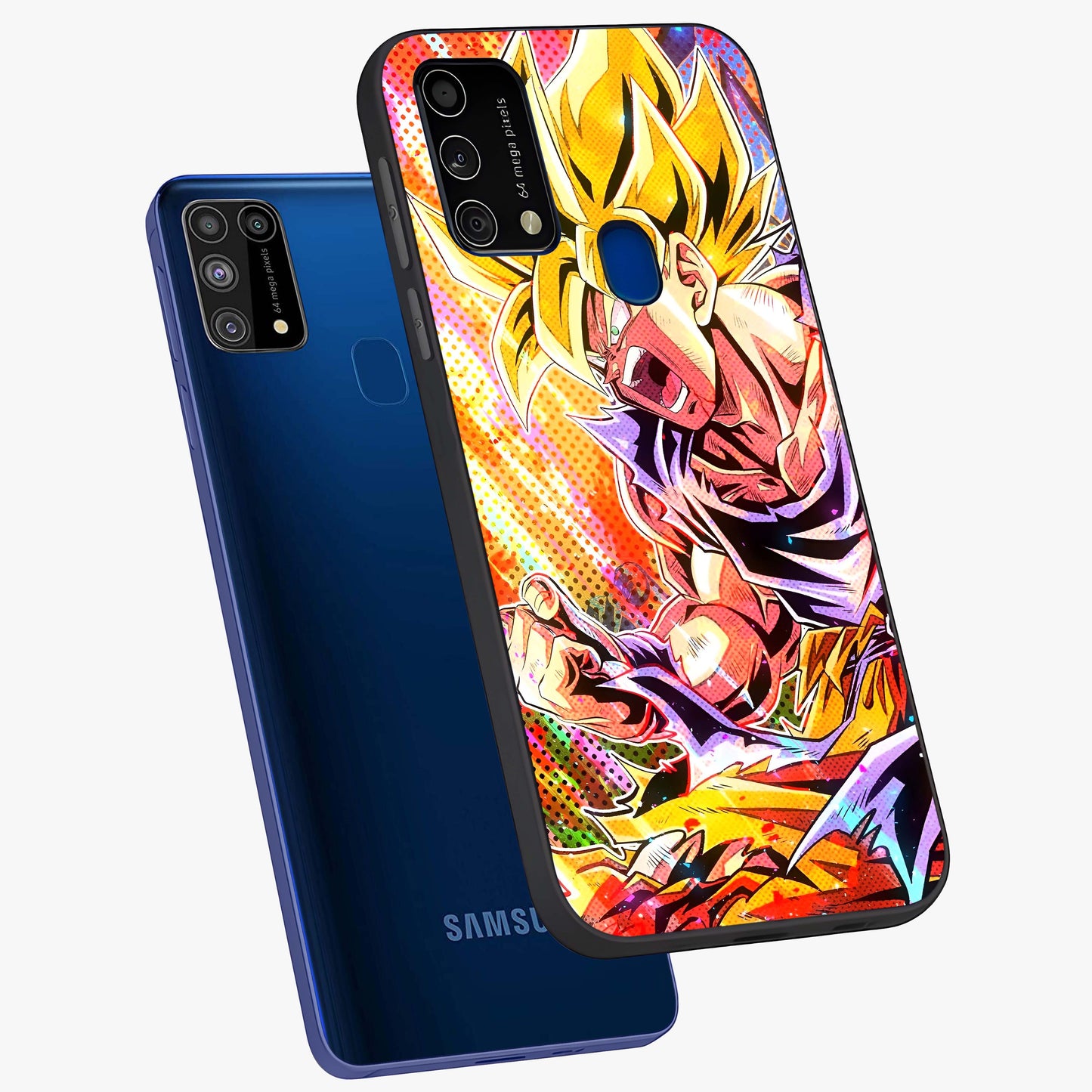 Firing Goku Glass Case displayed in angled mockup highlighting dynamic anime character design with action aesthetic.