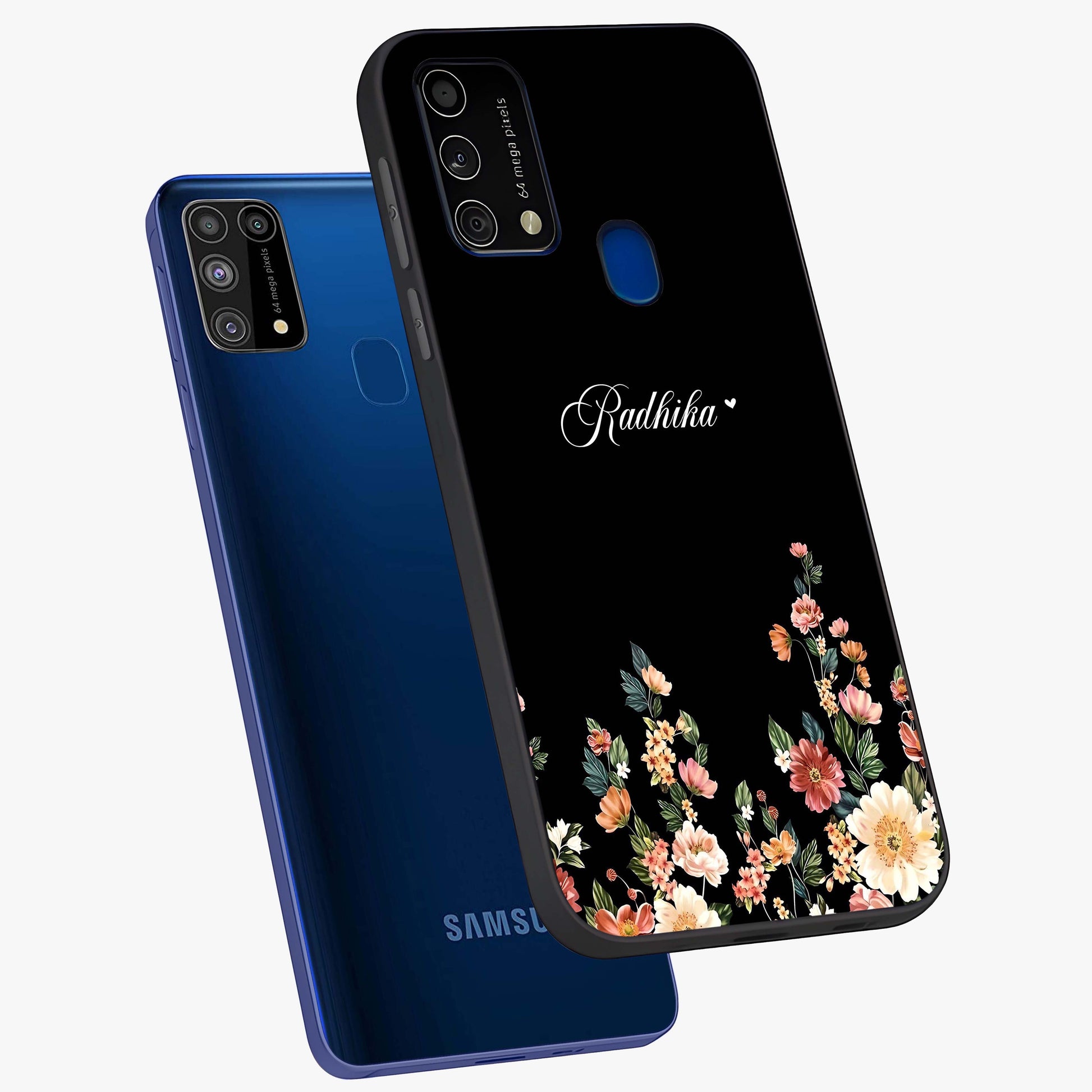 Floral Design With a Custom Personalized Name Glass Case displayed in angled mockup highlighting elegant floral pattern with custom name feature.