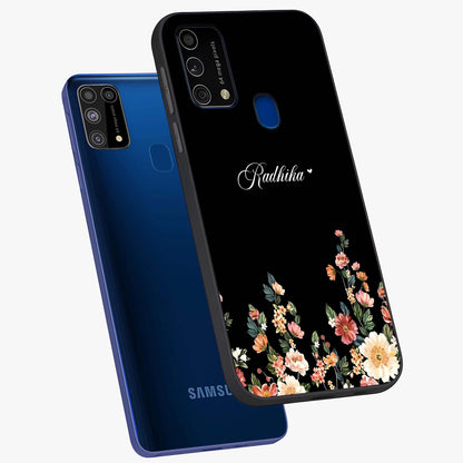 Floral Design With a Custom Personalized Name Glass Case displayed in angled mockup highlighting elegant floral pattern with custom name feature.