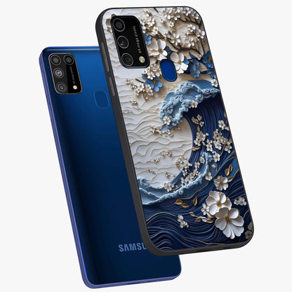 Floral Wave Origami Glass Case displayed in angled mockup highlighting geometric origami flower design with modern aesthetic style.