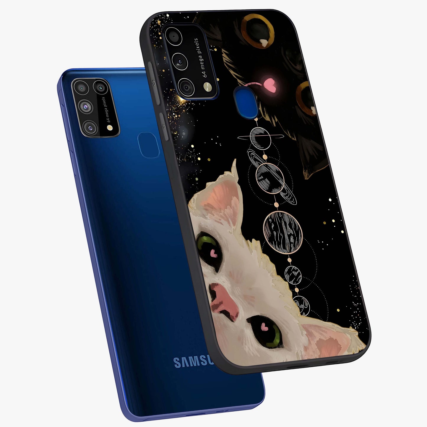 Galactic Cat Glass Case displayed in angled mockup highlighting celestial feline illustration with galaxy aesthetic style.