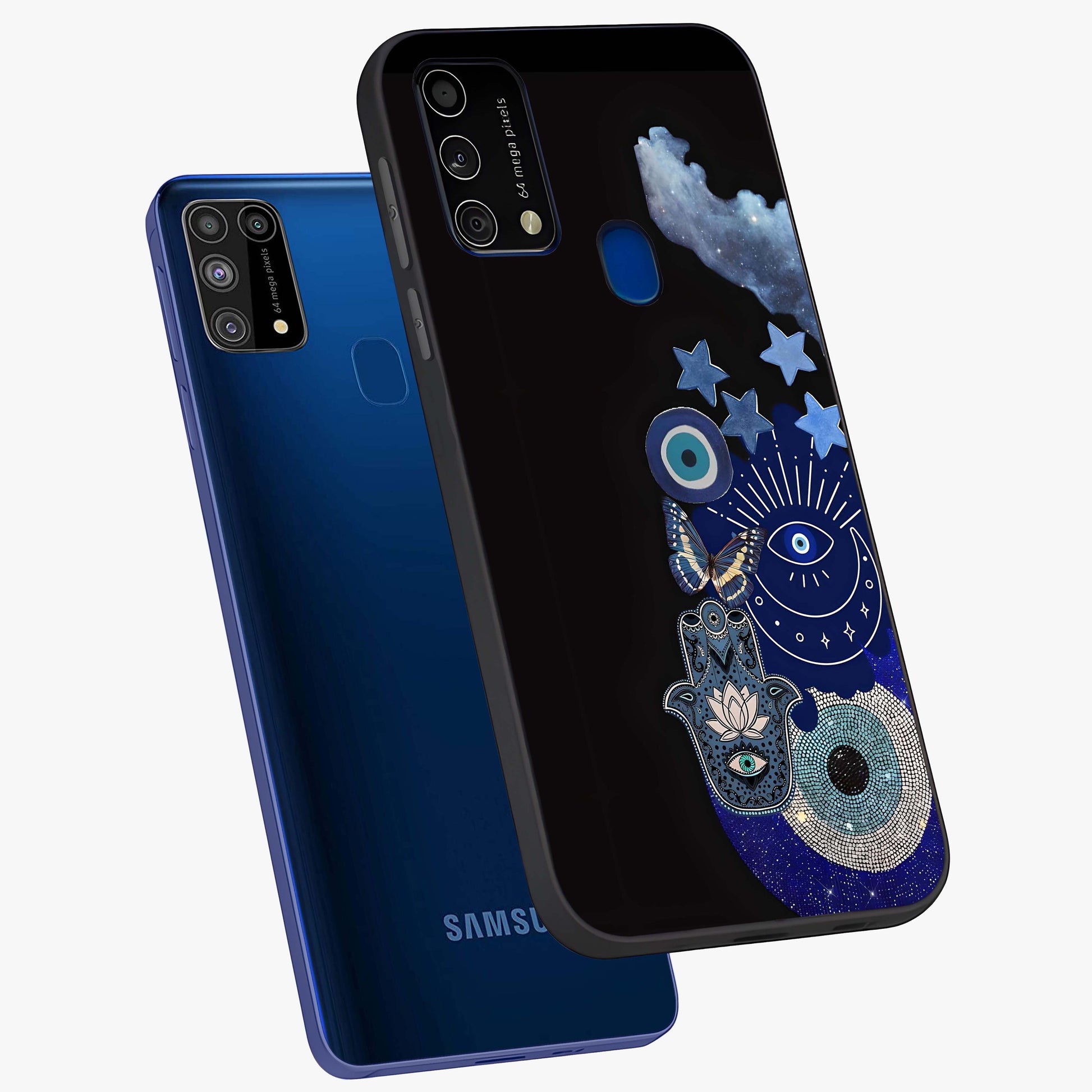 Galactic Charm Cluster Glass Case displayed in angled mockup highlighting luminous galaxy inspired design with dreamy aesthetic.