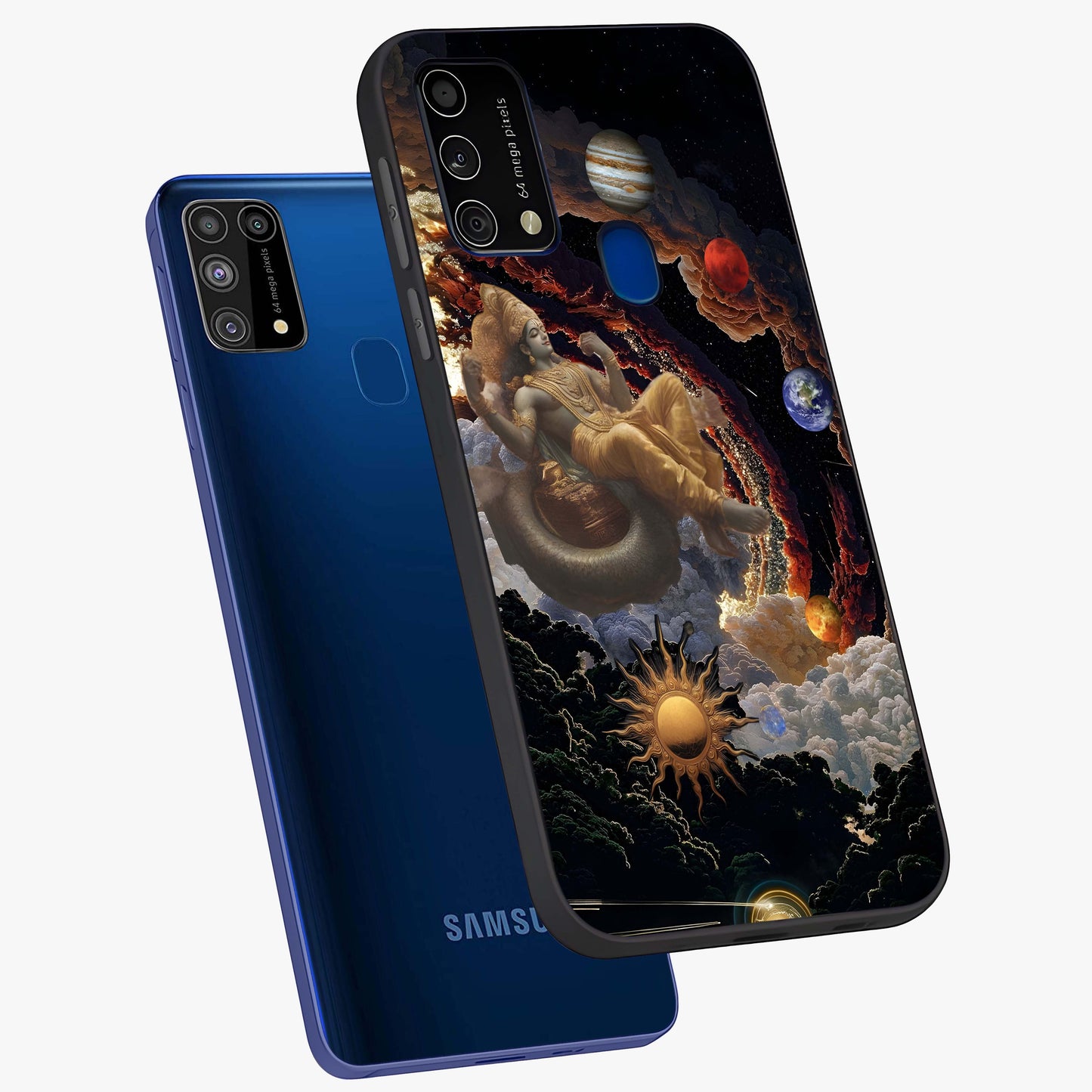 Galactic Divine God Glass Case displayed in angled mockup highlighting powerful celestial deity illustration with galactic aesthetic.