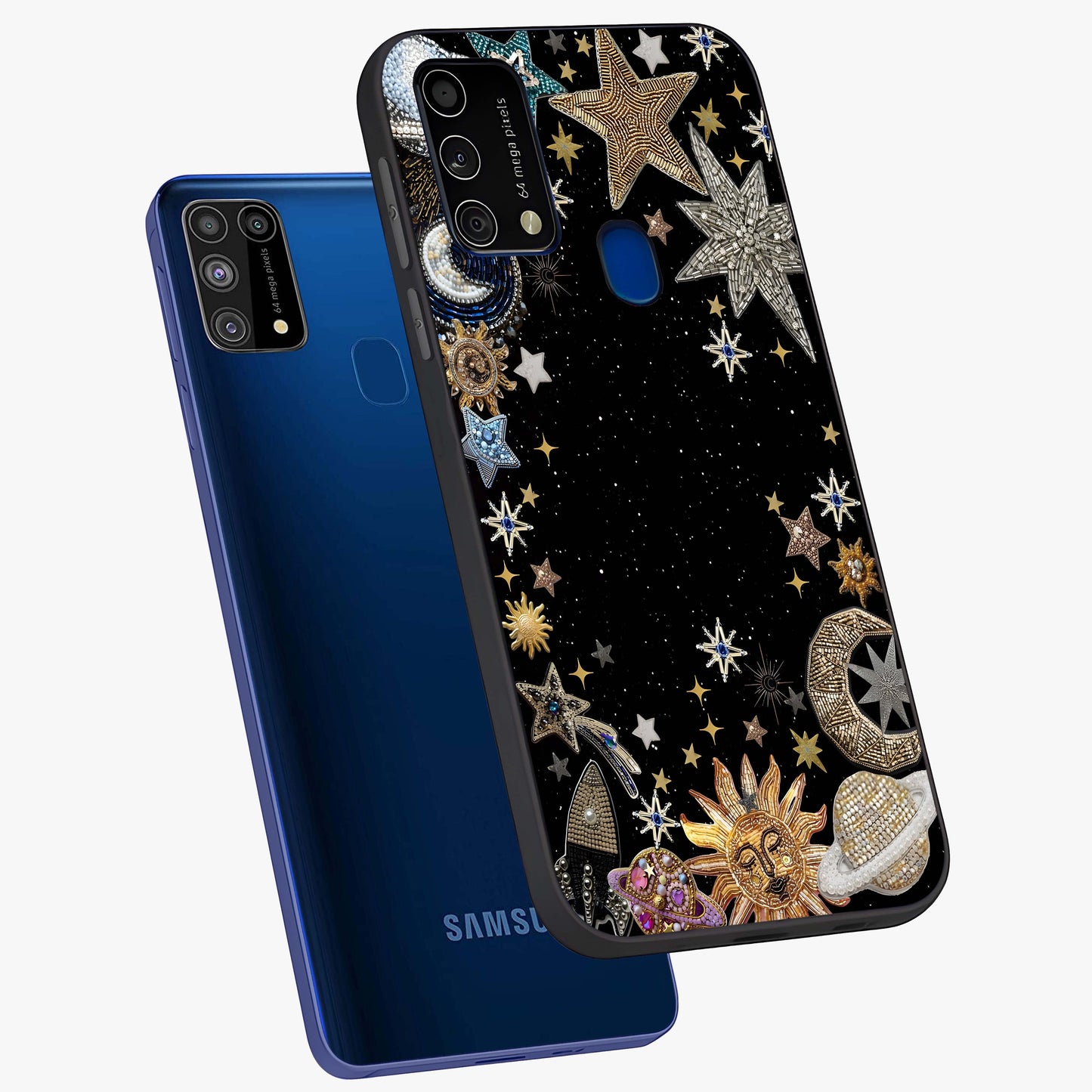 Galactic Jewel Stars Glass Case displayed in angled mockup highlighting shining celestial star design with cosmic aesthetic style.