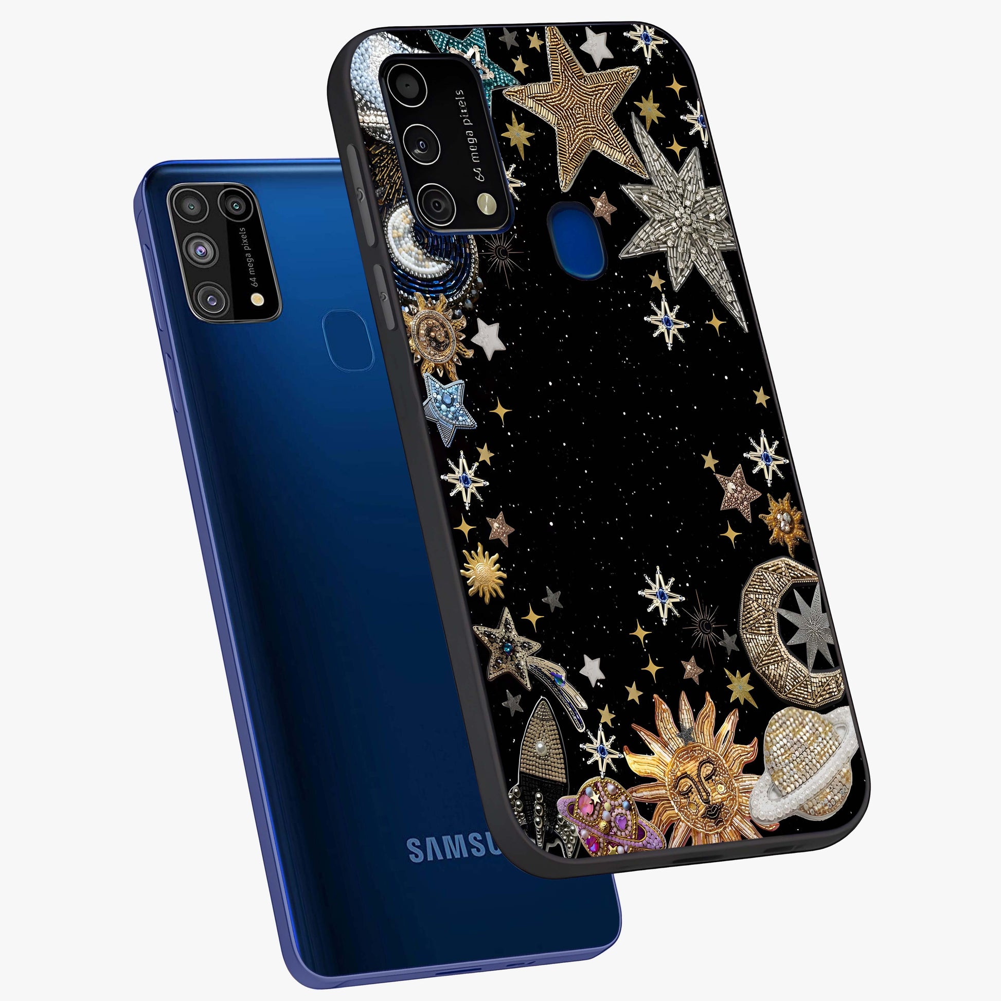Galactic Jewel Stars Glass Case displayed in angled mockup highlighting shining celestial star design with cosmic aesthetic style.