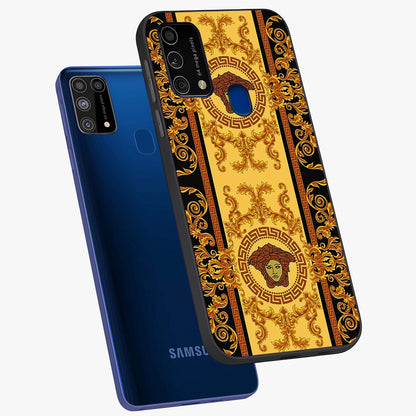 Golden Lotus Glow Glass Case displayed in angled mockup highlighting radiant lotus illustration with spiritual aesthetic.