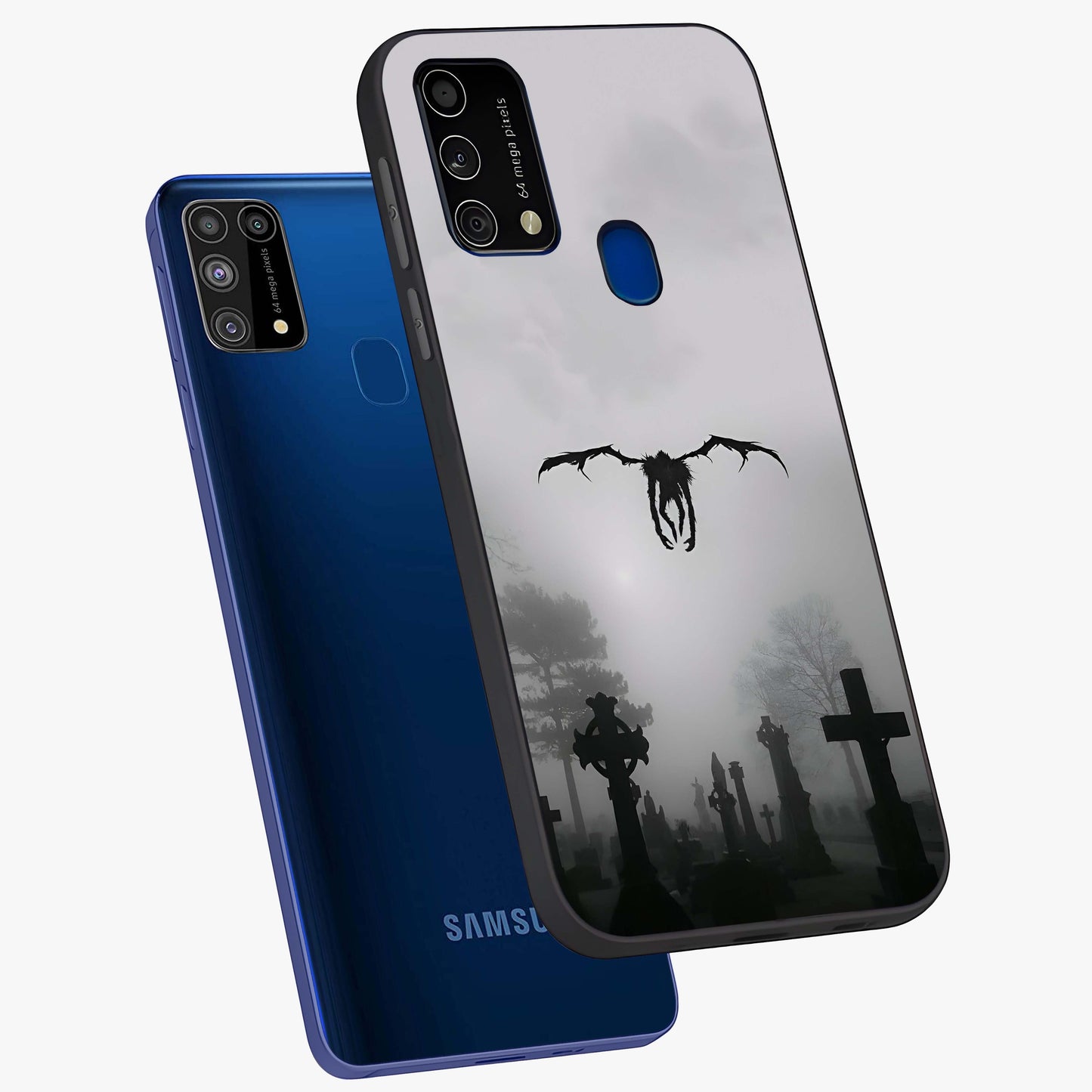 Graveyard Shadow Descent Glass Case displayed in angled mockup highlighting eerie shadow illustration with gothic aesthetic.