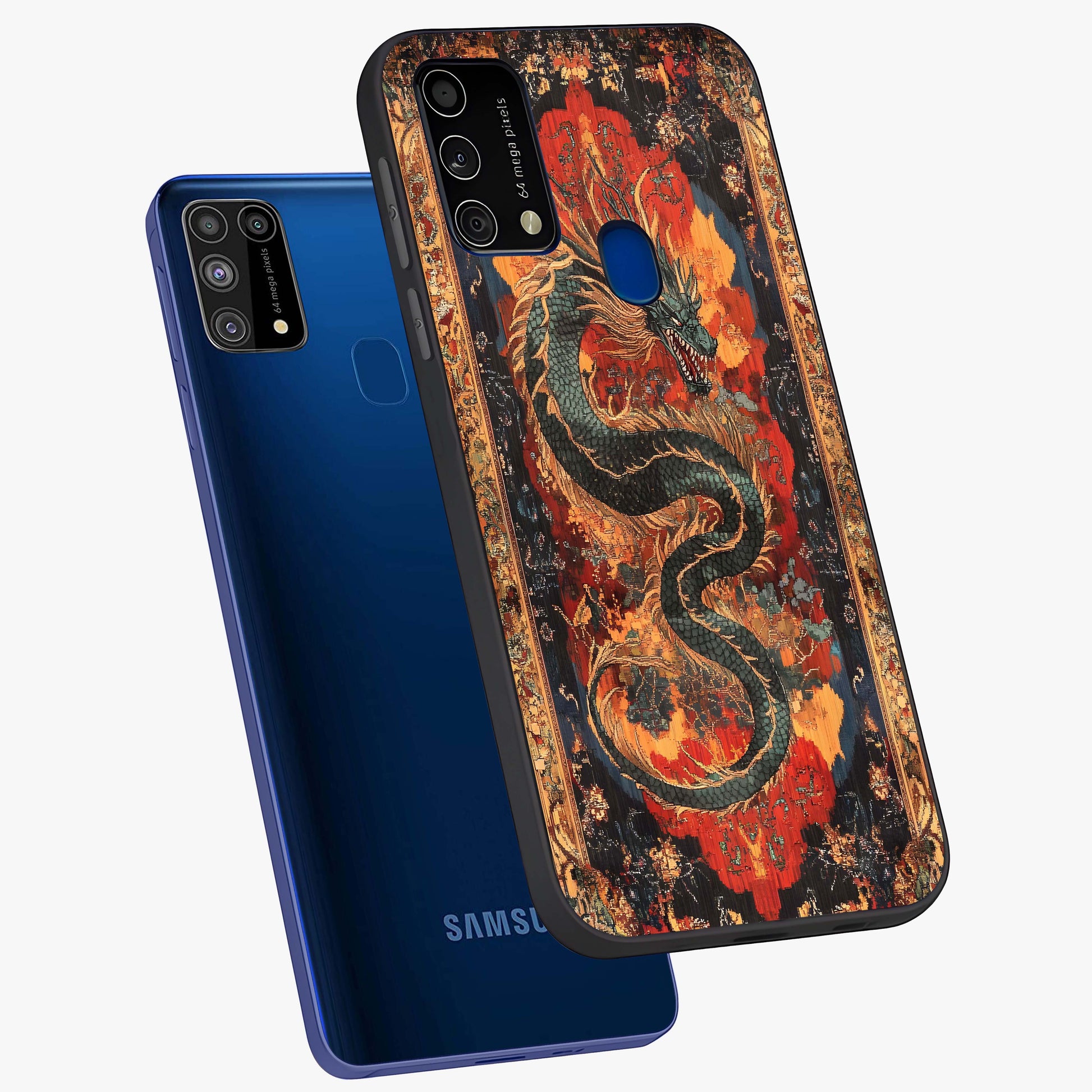 Inferno Dragon Soul Glass Case displayed in angled mockup highlighting powerful dragon illustration with inferno aesthetic.
