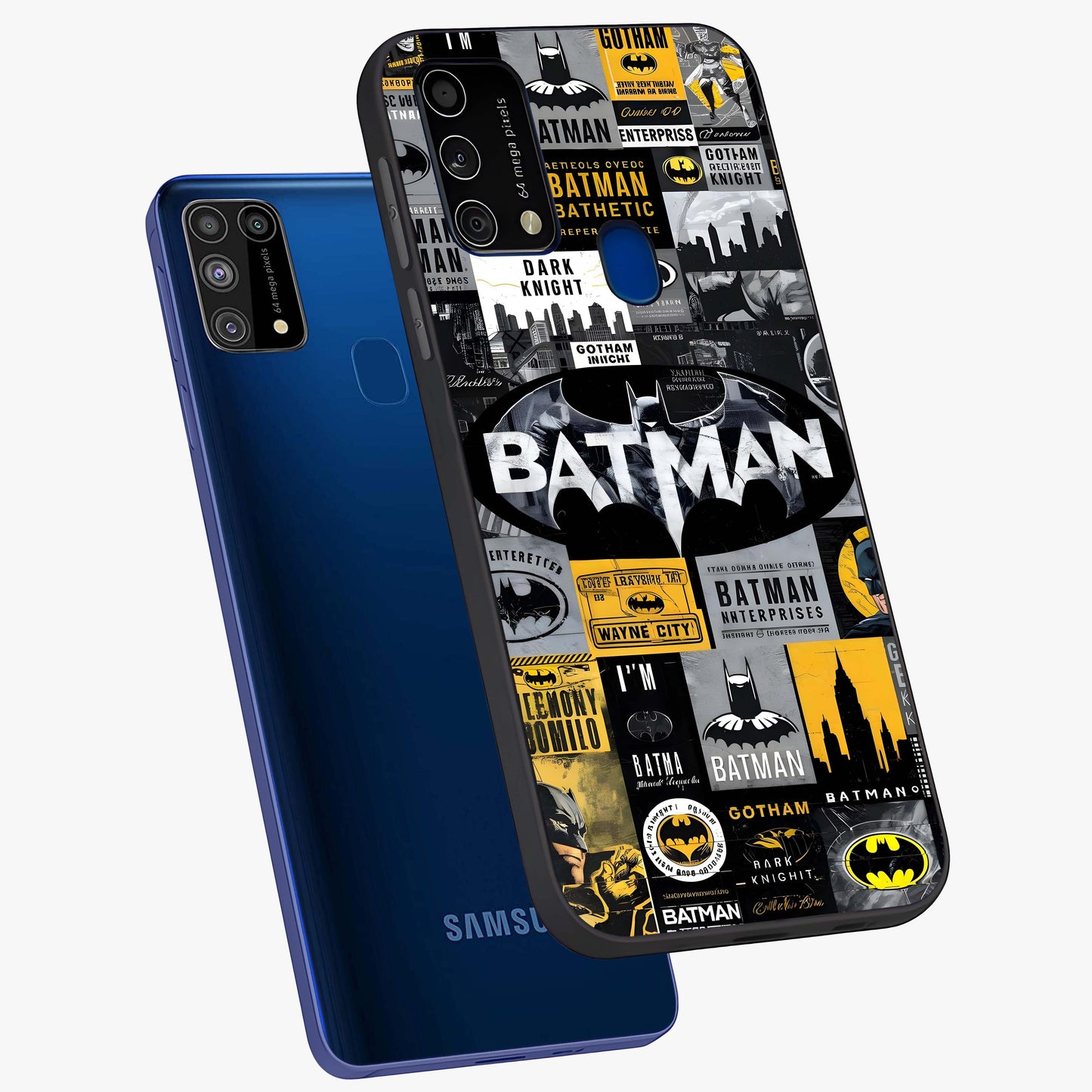 Knight Gotham Rise Glass Case displayed in angled mockup highlighting powerful knight silhouette design with dramatic aesthetic.