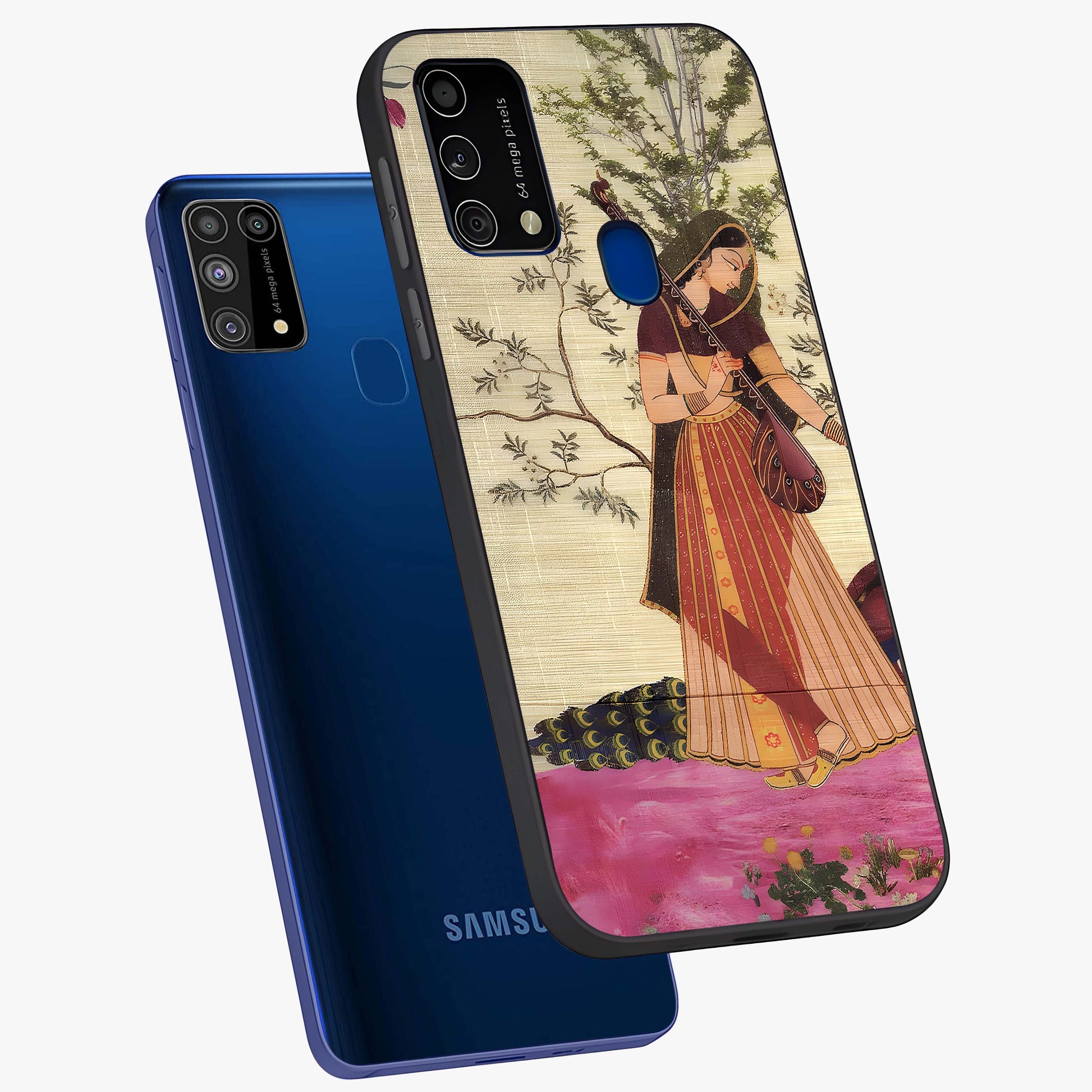 Lady With Veena Art Glass Case displayed in angled mockup highlighting graceful musical illustration with cultural artistic aesthetic.