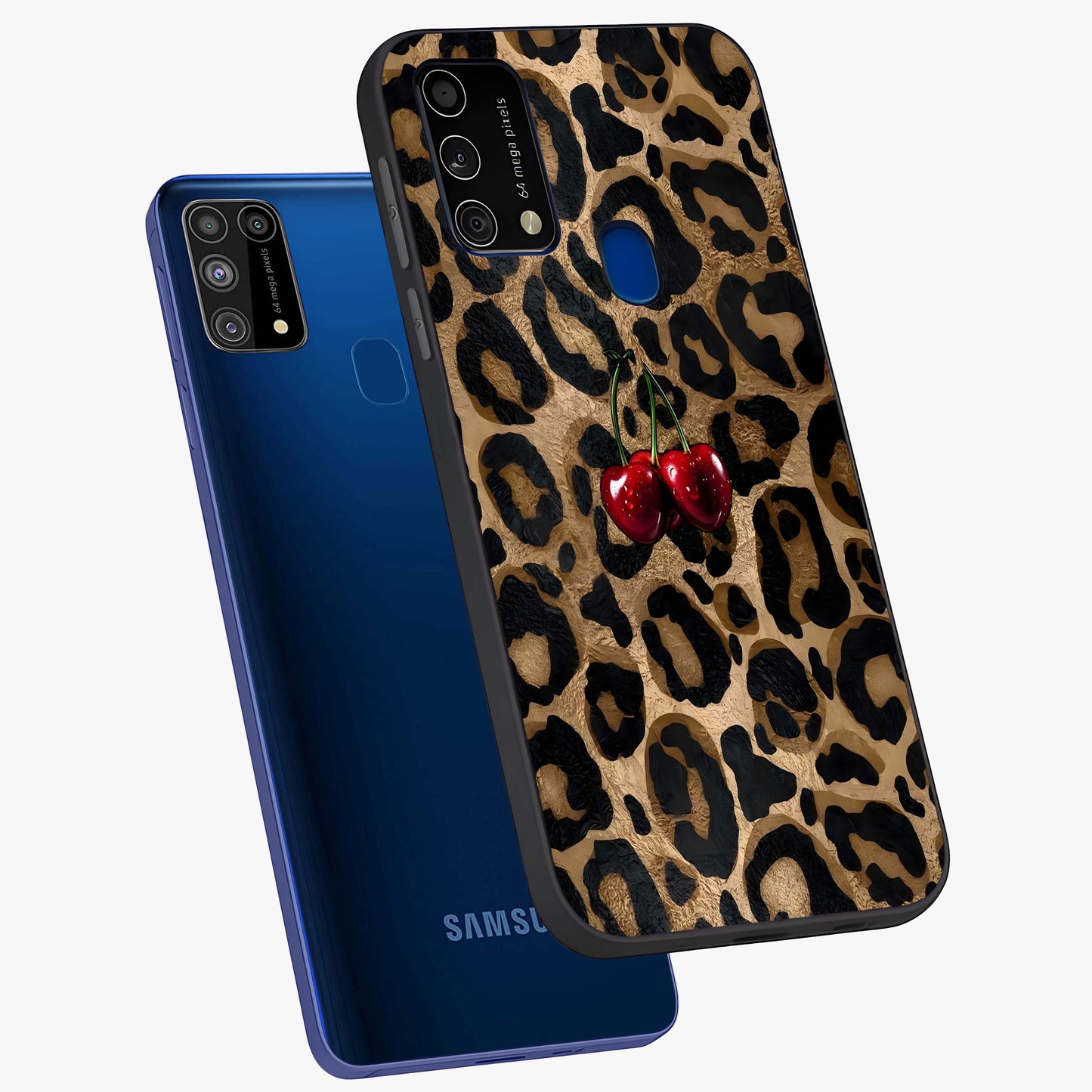 Leopard Wild Cherry Glass Case displayed in angled mockup highlighting bold animal print design with playful cherry aesthetic.