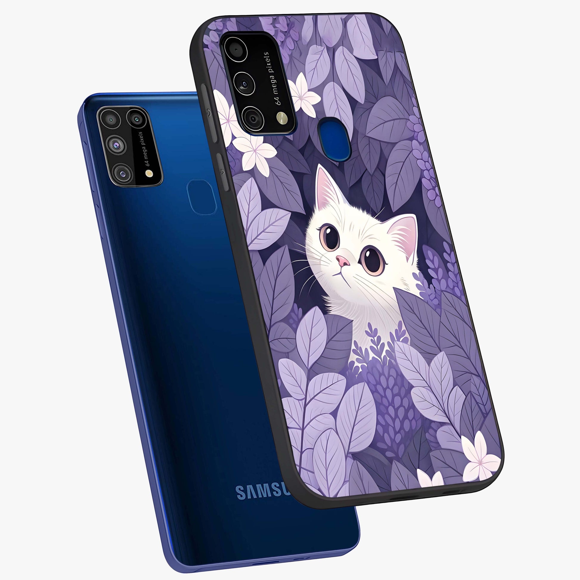Lilac Hide Peek Cat Glass Case displayed in angled mockup highlighting playful feline illustration with lilac aesthetic design.