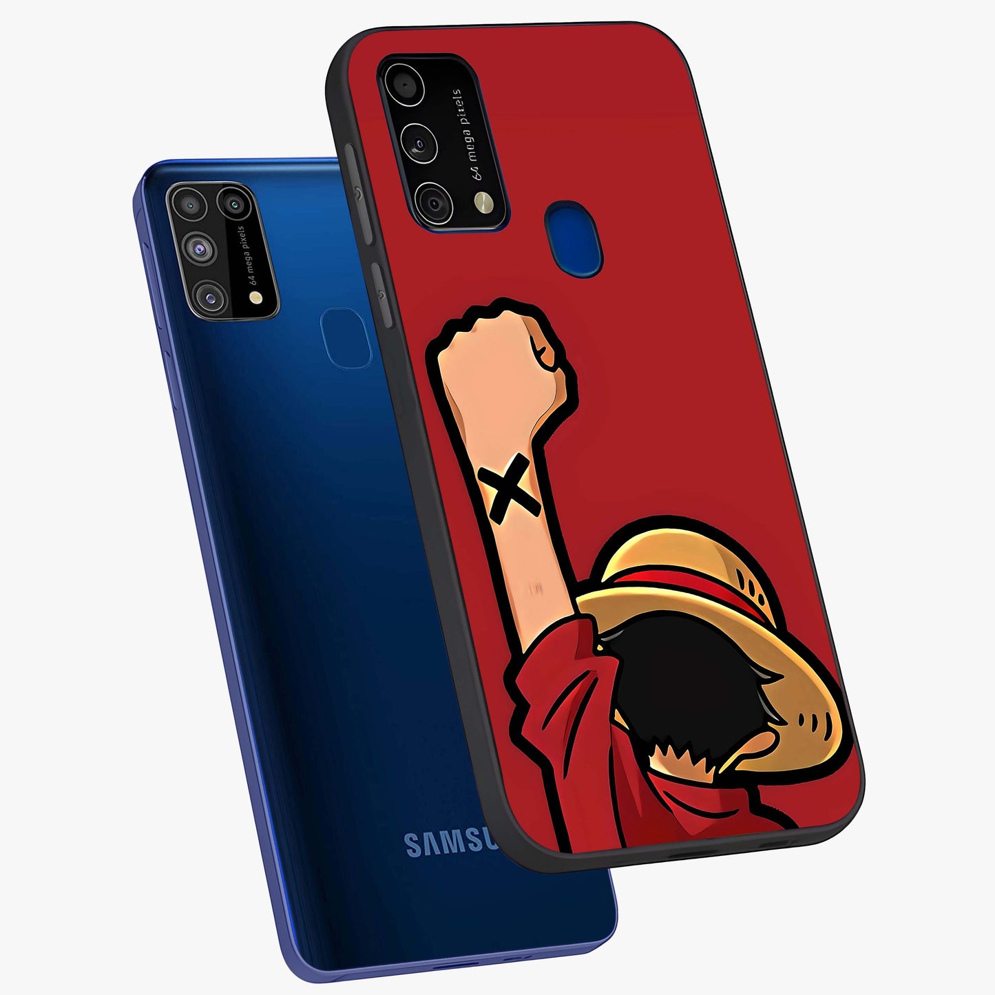 Luffy X Spirit Glass Case displayed in angled mockup highlighting powerful anime design with energetic action aesthetic.