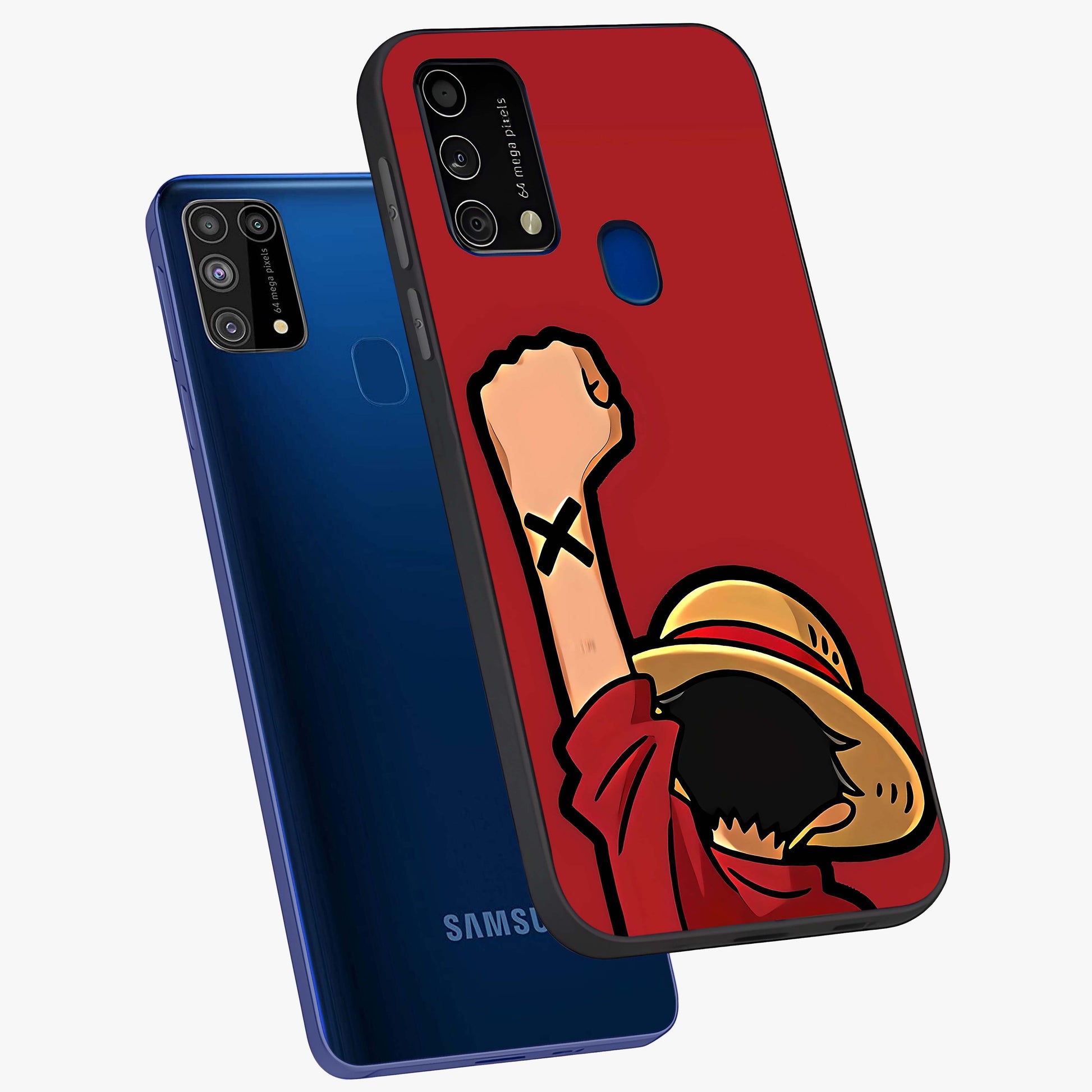 Luffy X Spirit Glass Case displayed in angled mockup highlighting powerful anime design with energetic action aesthetic.