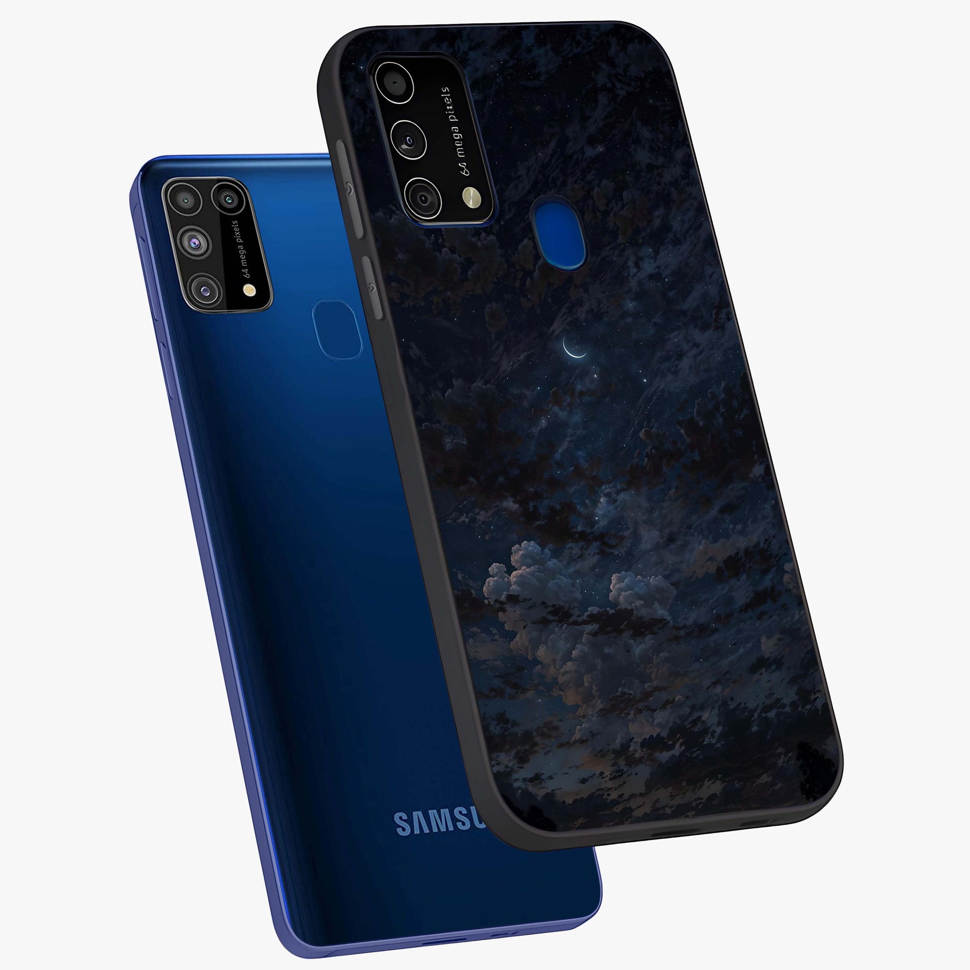 Lunar Veil Silence Glass Case displayed in angled mockup highlighting soft lunar design with peaceful celestial aesthetic.