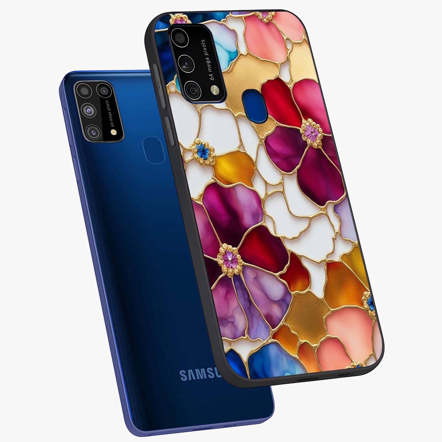 Marble Flower Pattern Glass Case displayed in angled mockup highlighting elegant marble floral design with modern aesthetic.