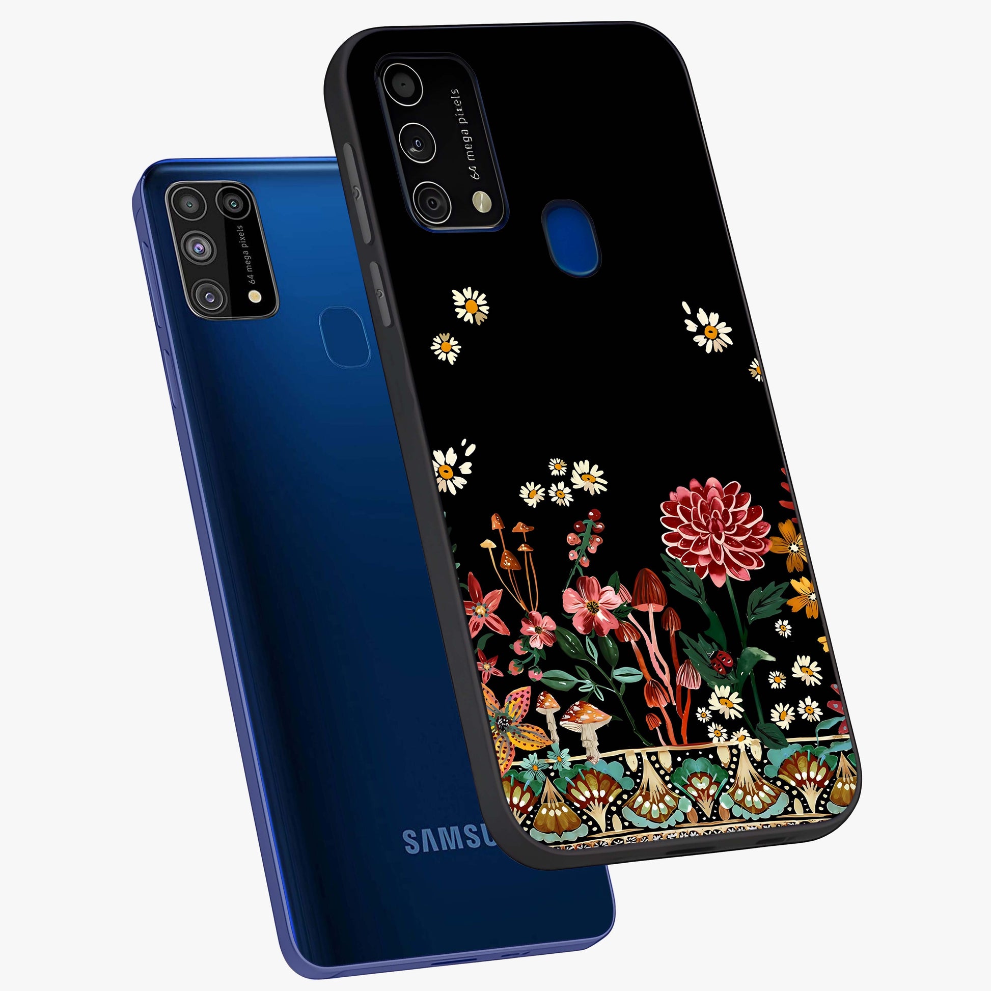 Midnight Bloom Pattern Glass Case displayed in angled mockup highlighting elegant flower design with midnight aesthetic style.