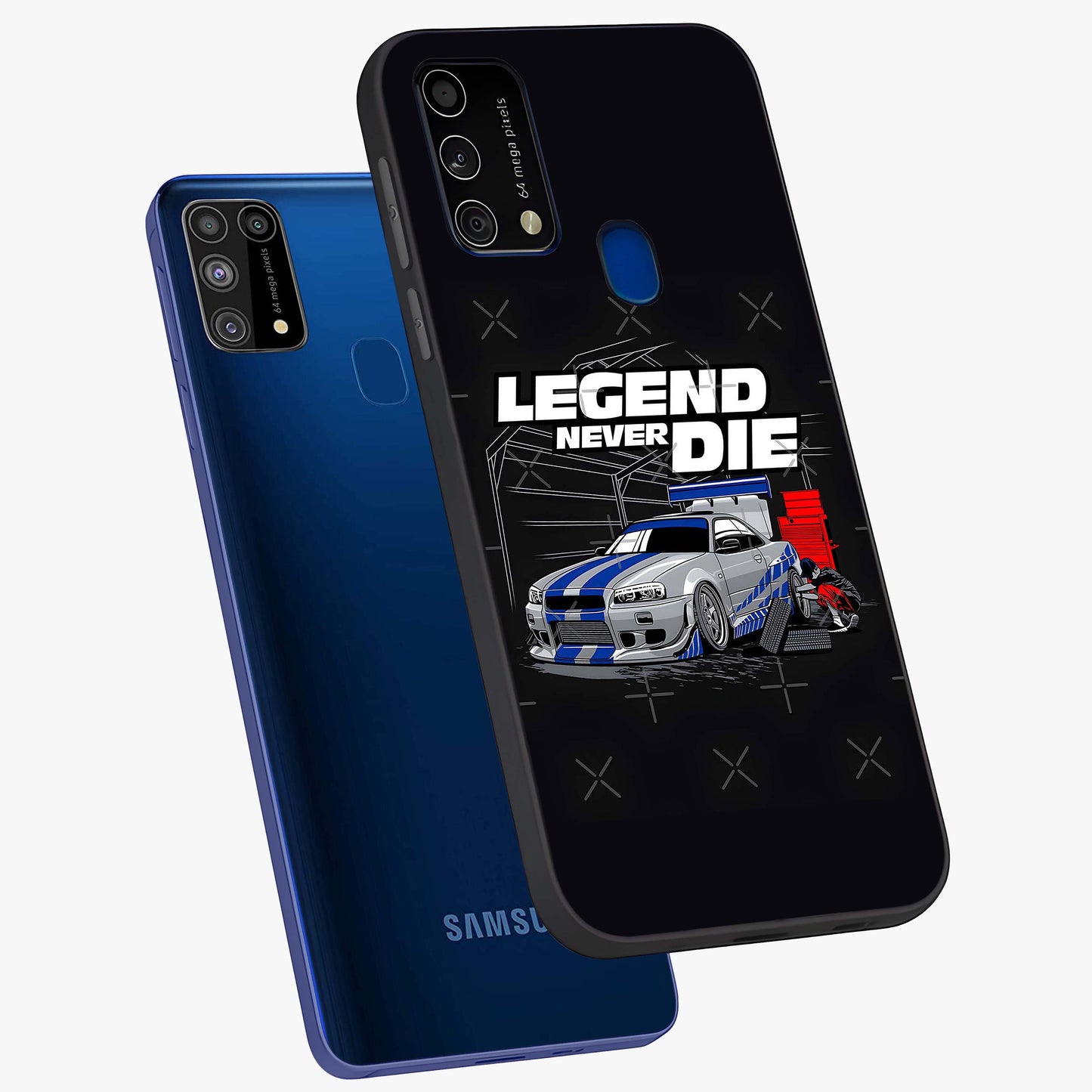 Midnight Racing Legacy Glass Case displayed in angled mockup highlighting dynamic automotive design with bold midnight aesthetic.