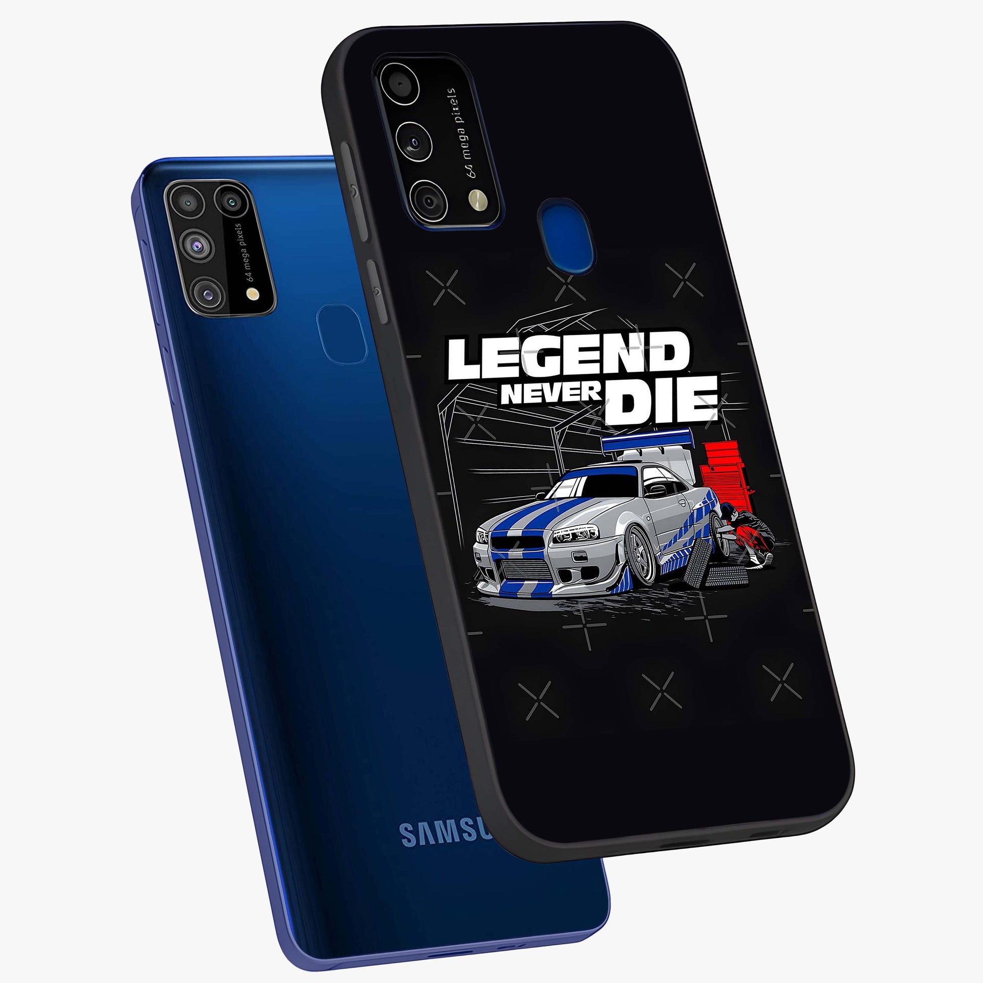 Midnight Racing Legacy Glass Case displayed in angled mockup highlighting dynamic automotive design with bold midnight aesthetic.