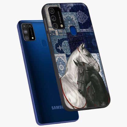 Midnight Stallion Blues Glass Case displayed in angled mockup highlighting powerful stallion illustration with deep midnight tones.