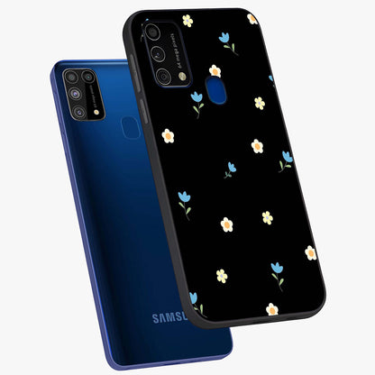Minimal Petal Whispers Glass Case displayed in angled mockup highlighting delicate petal design with clean minimal aesthetic.