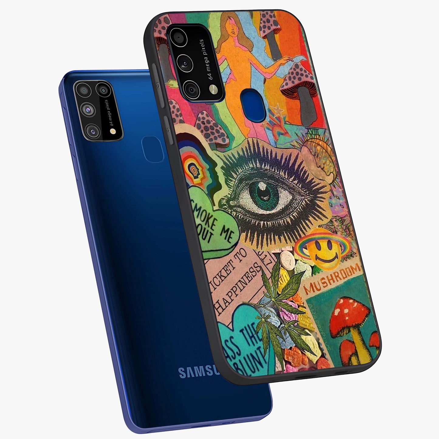 Mystic Eye Wonderland Glass Case displayed in angled mockup highlighting magical eye illustration with dreamy aesthetic.