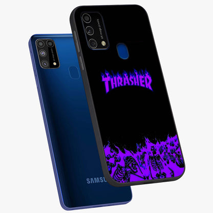 Neon Flame Riot Glass Case displayed in angled mockup highlighting glowing flame design with vibrant neon aesthetic.