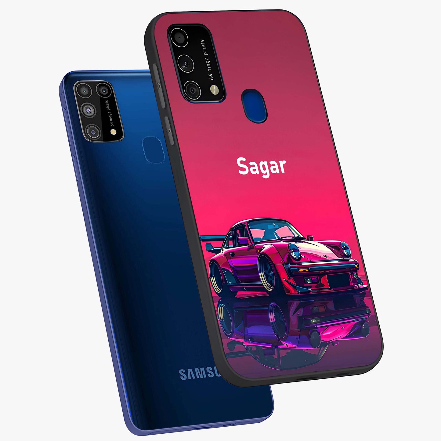 Neon Pink Porsche Glass Case displayed in angled mockup highlighting sleek neon pink car design with racing aesthetic.