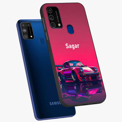 Neon Pink Porsche Glass Case displayed in angled mockup highlighting sleek neon pink car design with racing aesthetic.
