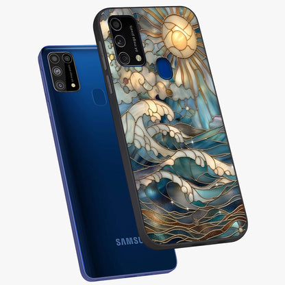 Oceanic Stained Printed Glass Case displayed in angled mockup highlighting colorful aquatic design with artistic aesthetic style.