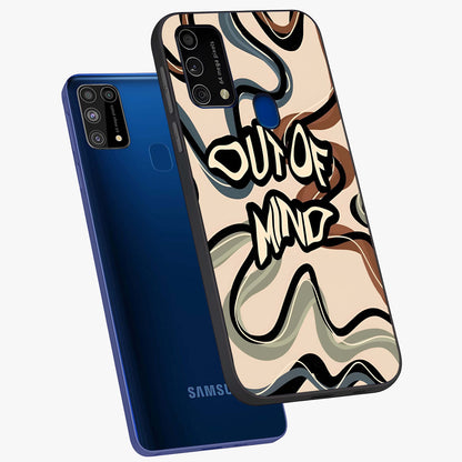 Out Of Mind Glass Case displayed in angled mockup highlighting bold statement design with modern artistic aesthetic.