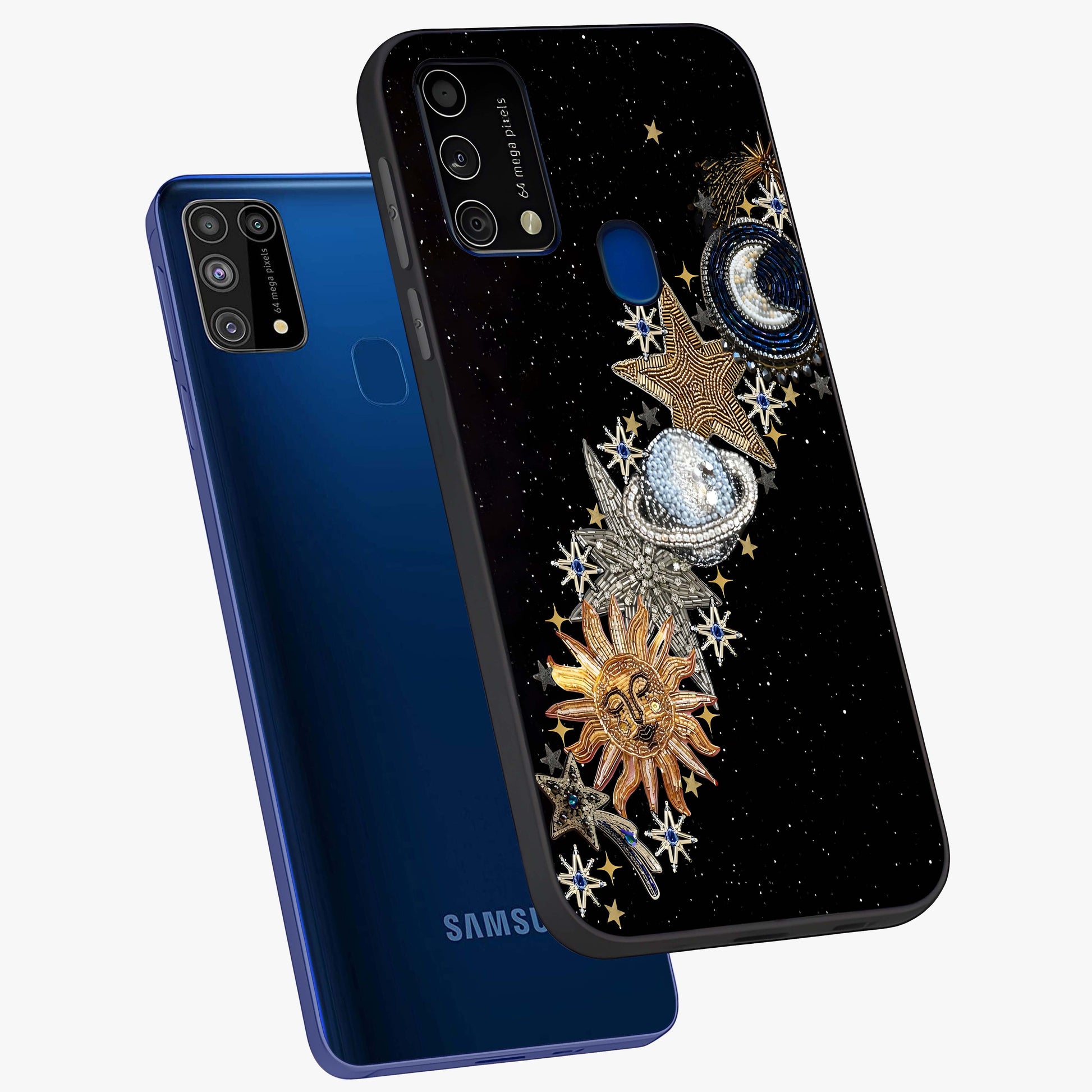Pearls Universe Object Glass Case displayed in angled mockup highlighting celestial pearl design with dreamy aesthetic.