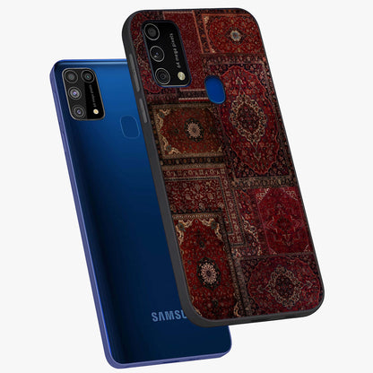 Persian Velvet Tale Glass Case displayed in angled mockup highlighting ornate textile inspired design with royal aesthetic.