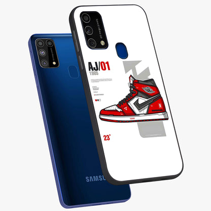 Retro Sneaker Blueprint Glass Case displayed in angled mockup highlighting detailed shoe design with sporty retro aesthetic.