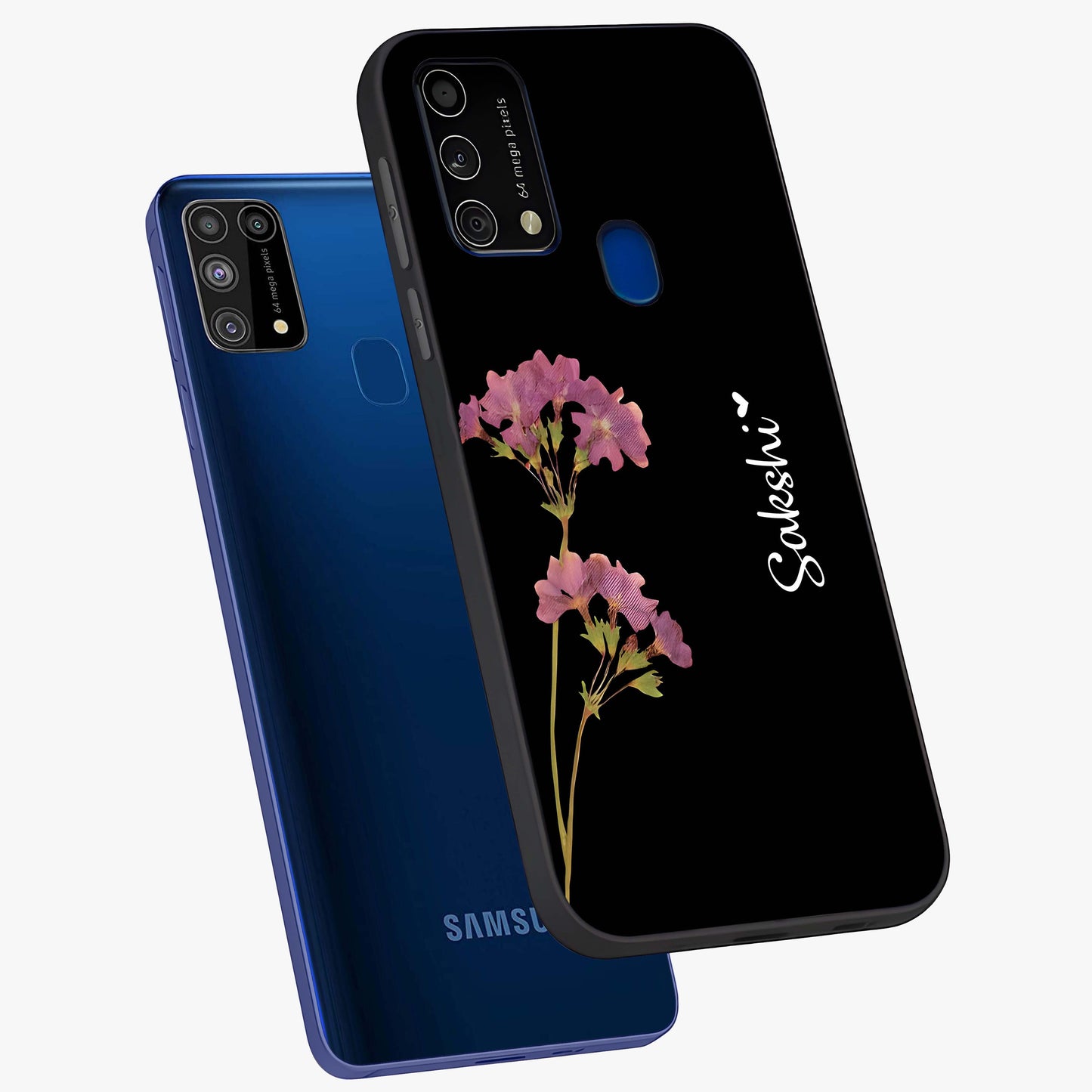 Riching Lavender Flower Custom Name Glass Case displayed in angled mockup highlighting delicate lavender flower design with custom name feature.