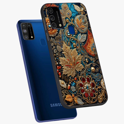 Royal Jewel Garden Glass Case displayed in angled mockup highlighting vibrant jewel inspired floral design with elegant aesthetic.