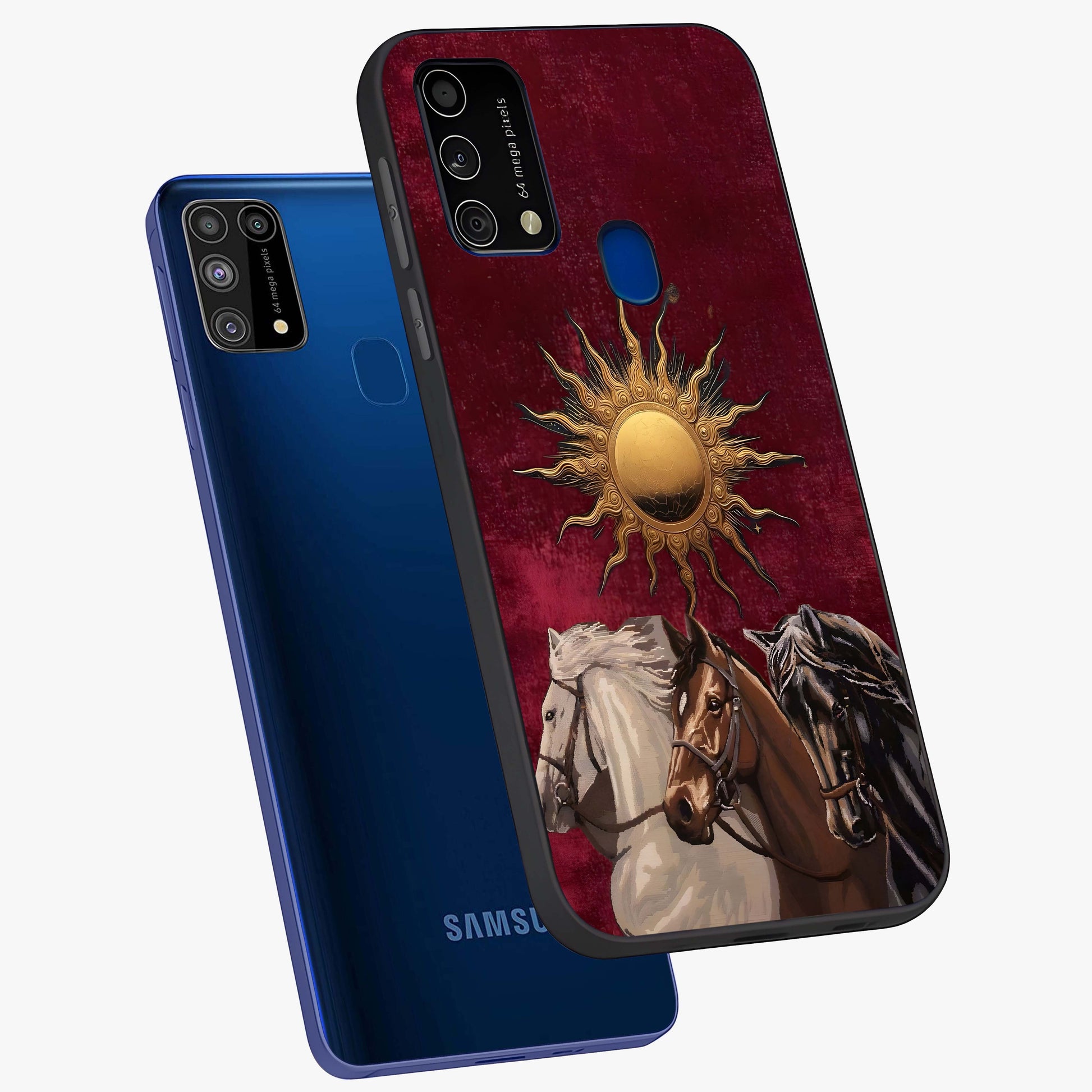 Solar Riders Glass Case displayed in angled mockup highlighting powerful rider illustration with radiant solar aesthetic.
