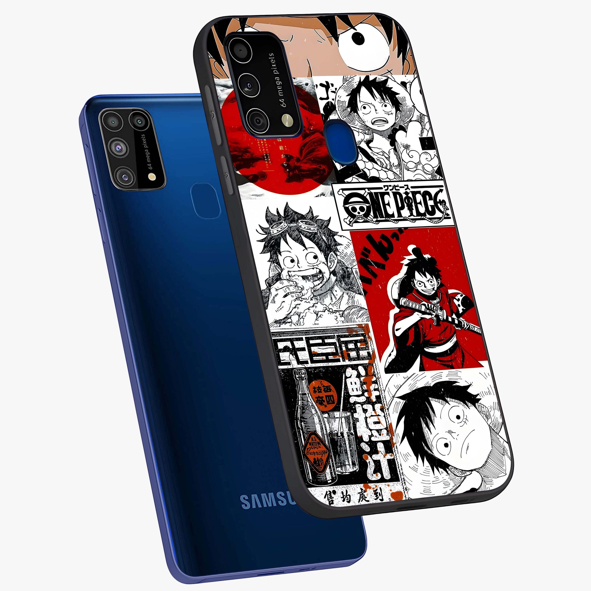Strawhat Chaos Panels Glass Case displayed in angled mockup highlighting vibrant anime collage design with action aesthetic.