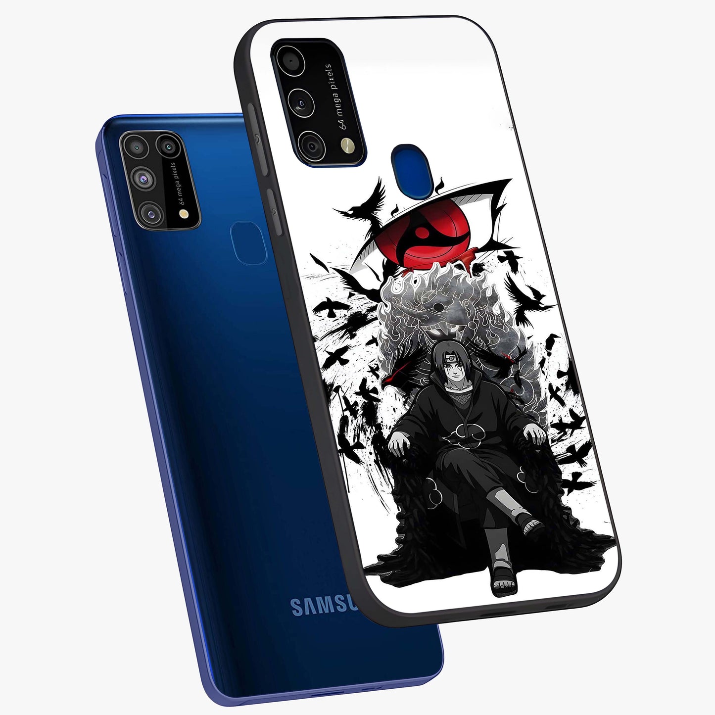Uchiha Shadow Throne Glass Case displayed in angled mockup highlighting glowing aquatic design with celestial aesthetic.