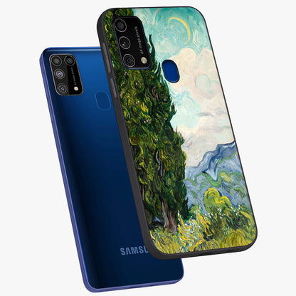 Van Gogh Vintage Art Glass Case displayed in angled mockup highlighting textured brushstroke design with classic aesthetic.