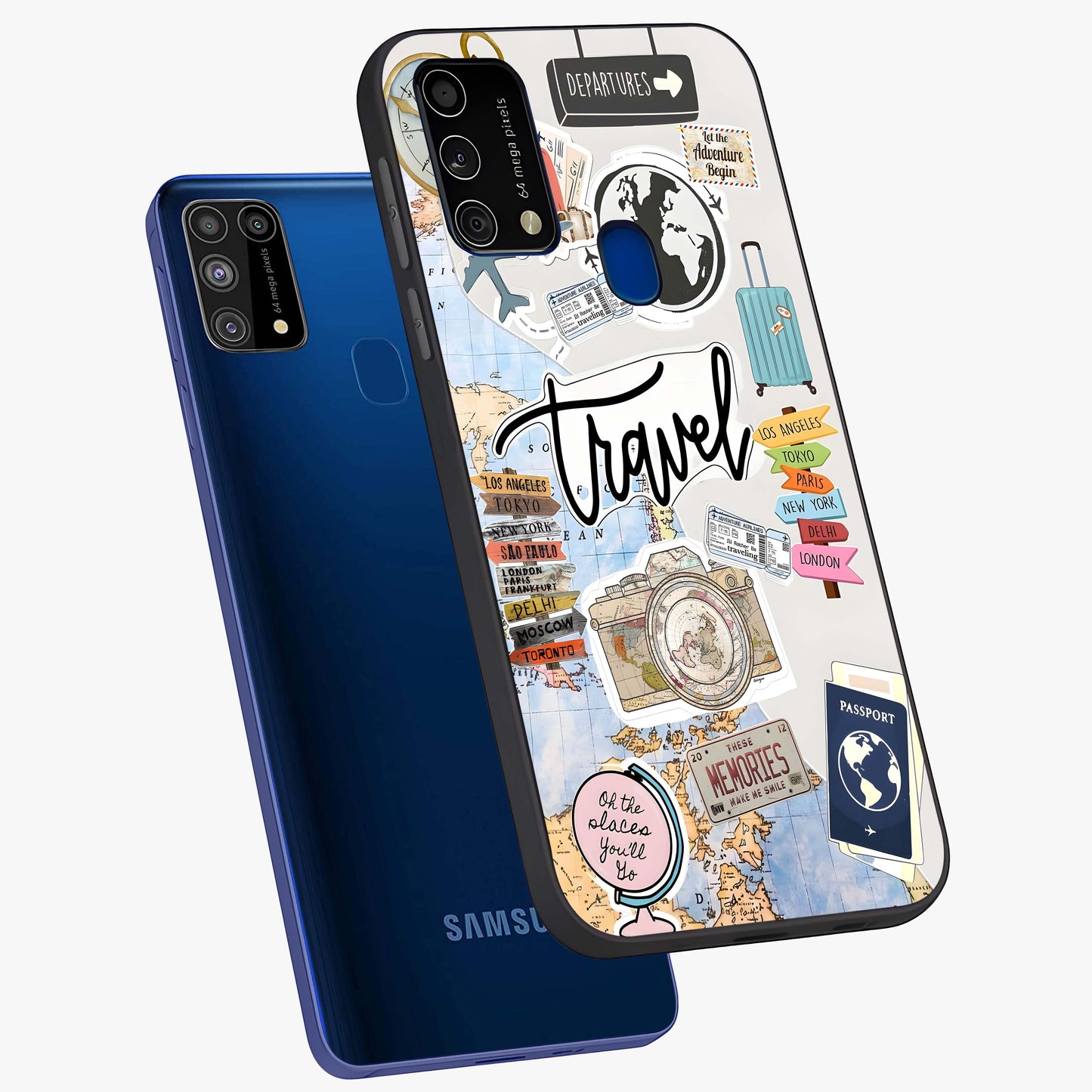 Wanderlust Journal Glass Case displayed in angled mockup highlighting adventure themed design with aesthetic travel vibe.