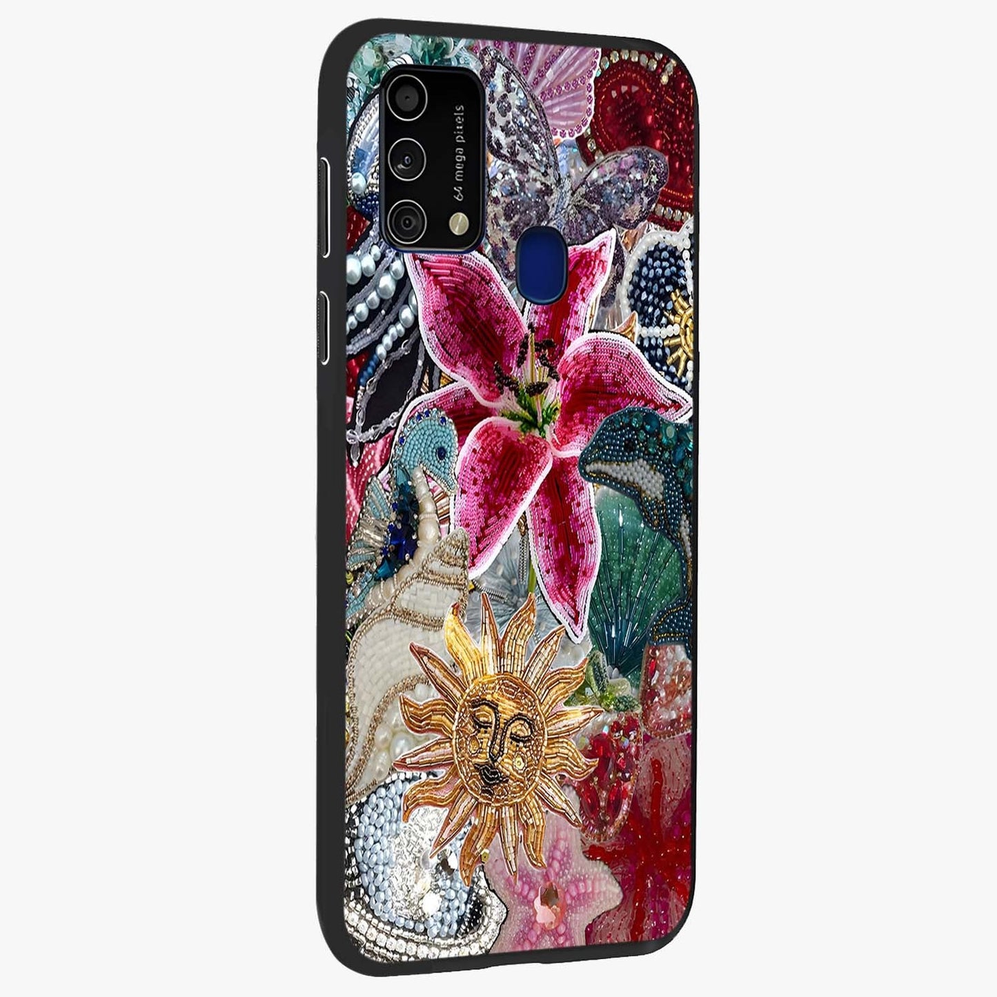 Beaded Garden Fantasy Glass Case upright view showcasing whimsical garden aesthetic with artistic bead details.
